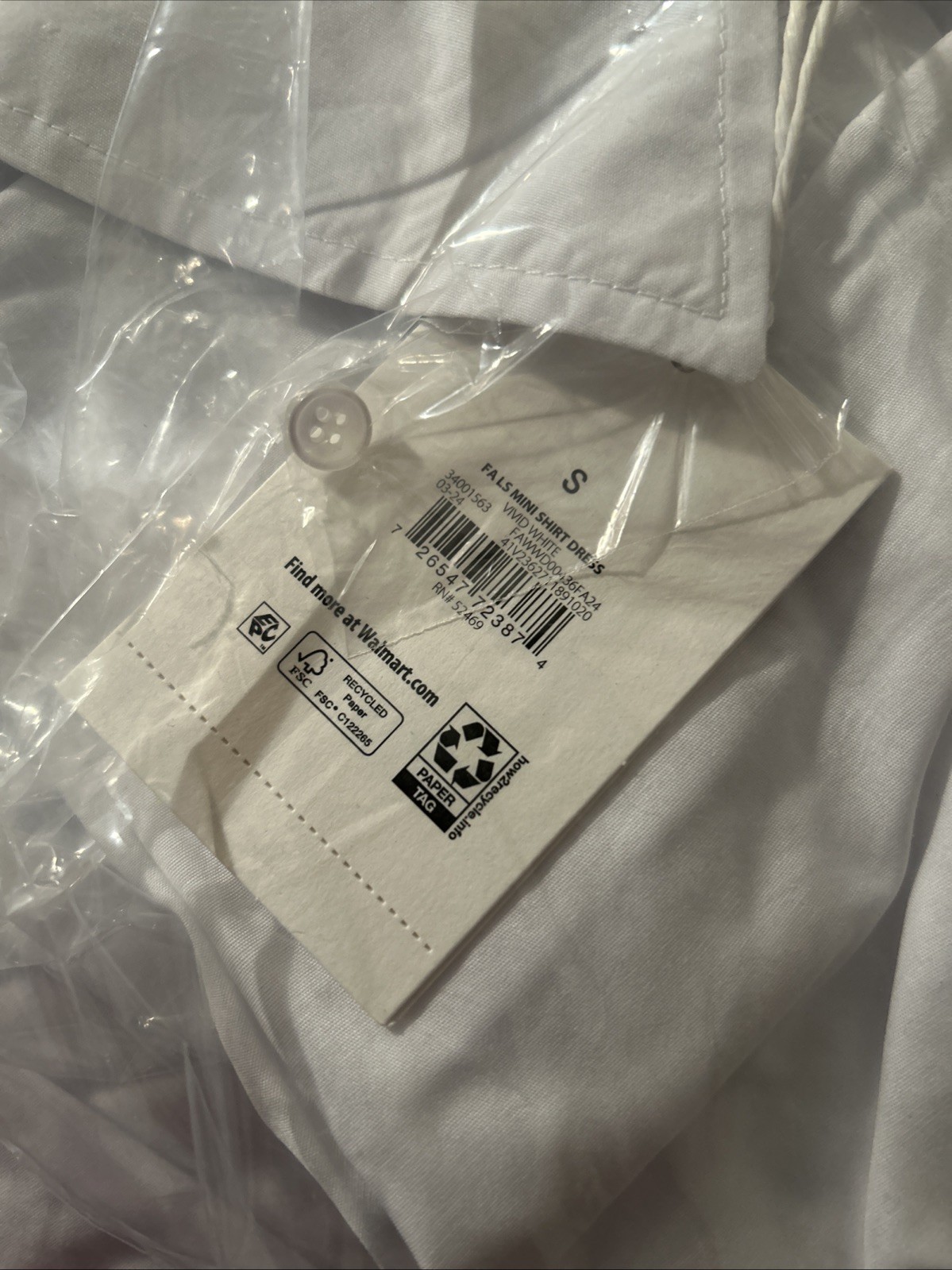 Women’s Free Assembly Small Mini Shirt Dress NWT Vivid White