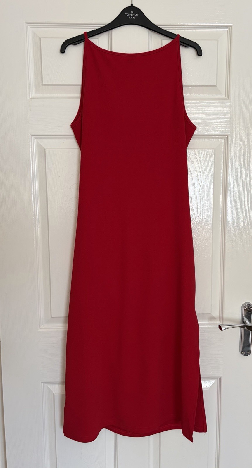 Shein Red Ruched Midi Dress Size Large Leg Split Sleeveless Summer Holiday VGC