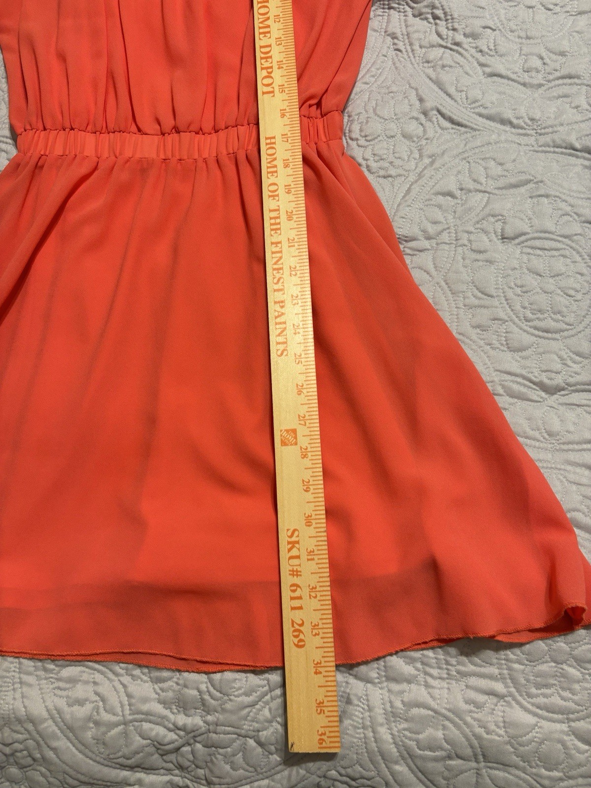 Paper Doll Coral Chiffon Smocked Puff 3/4 Sleeve A-Line Short Dress Small