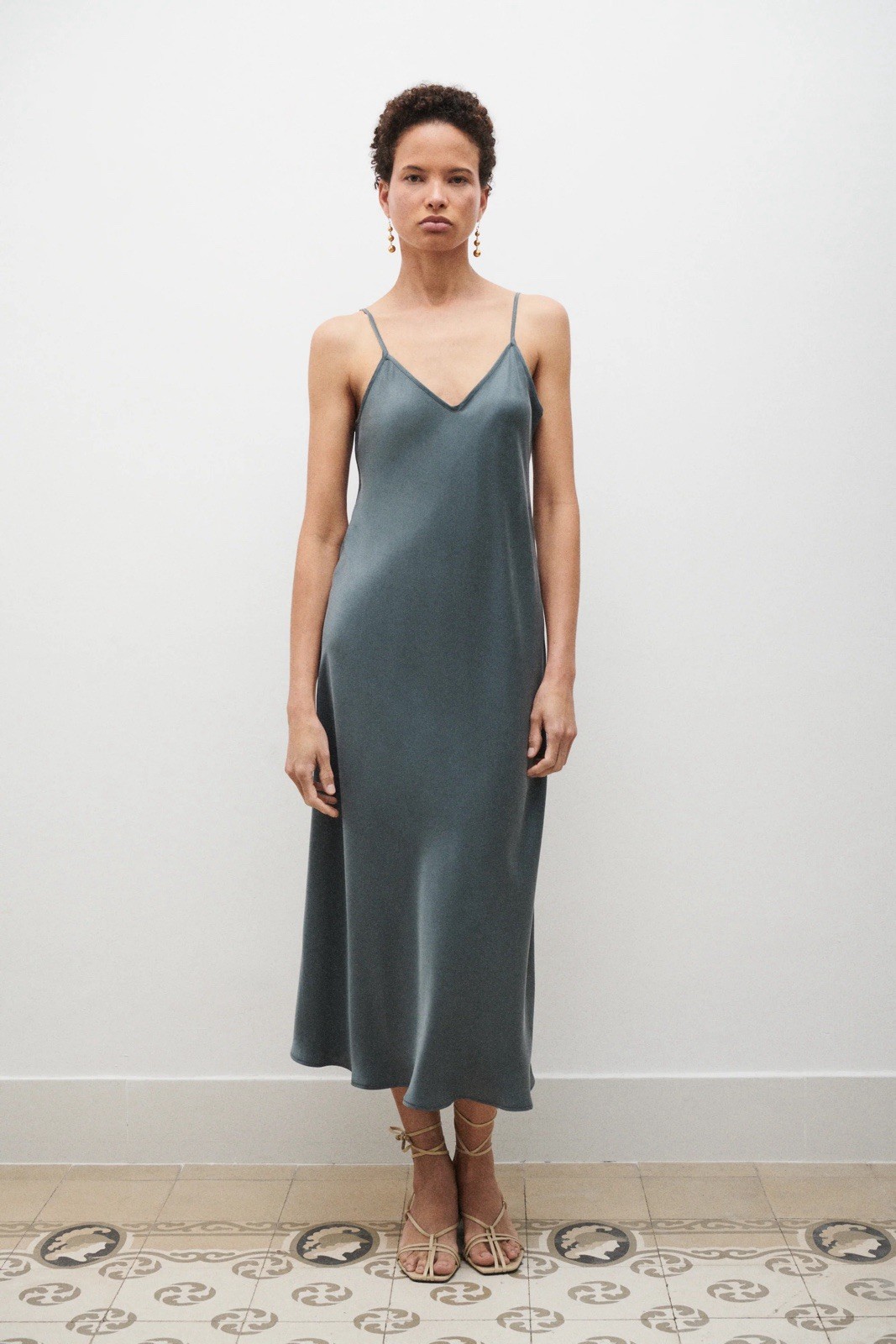 Silk Laundry 90s Slip Dress Size Large L Midi 100% Silk Slate