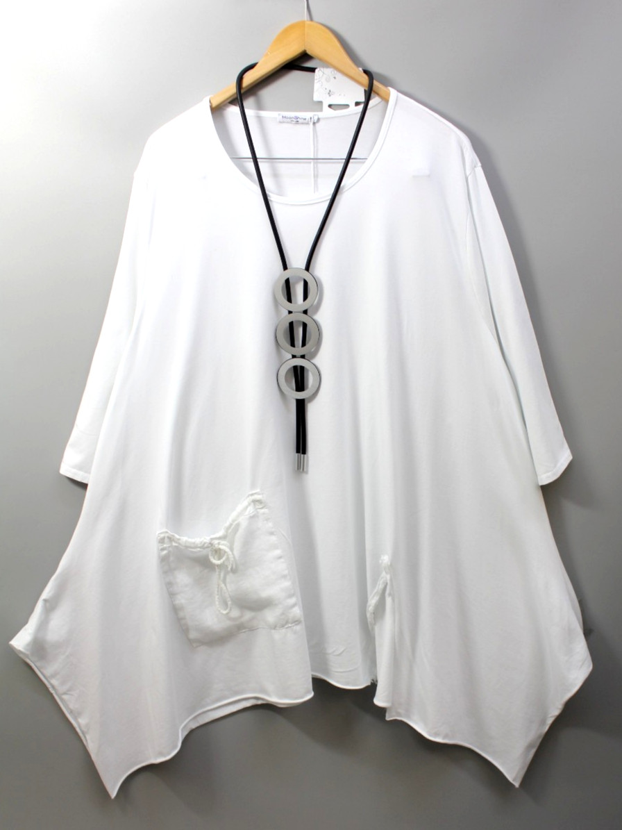 Moonshine tunic shirt size 48 50 52 lagenlook size 4 white pocket