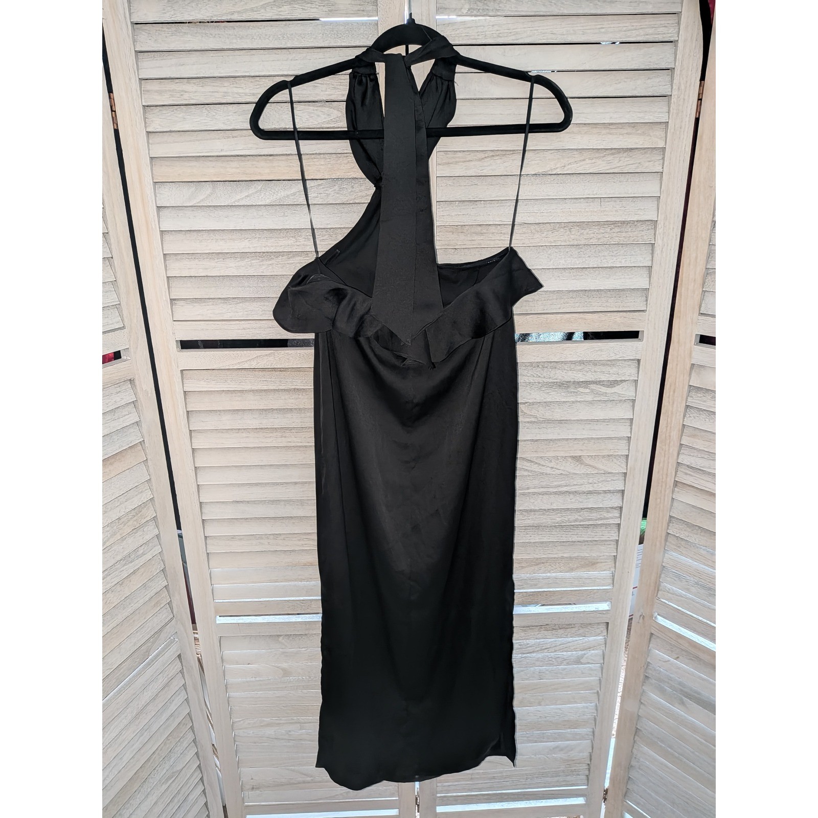 The Fifth Label Black Halter Midi Dress Twisted Neck Keyhole Ruffle Size Small
