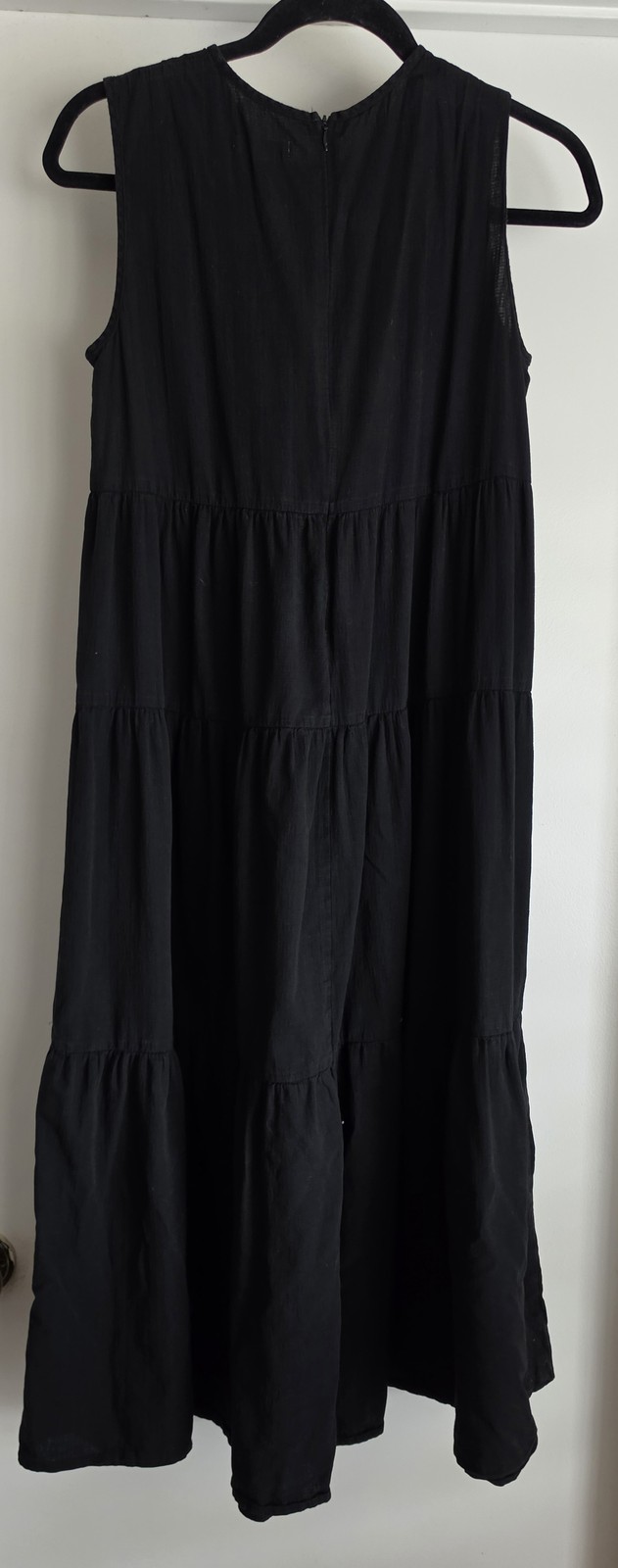 MOD REF Black Cotton Maxi Dress – Sleeveless Tiered Prairie Dress – Small