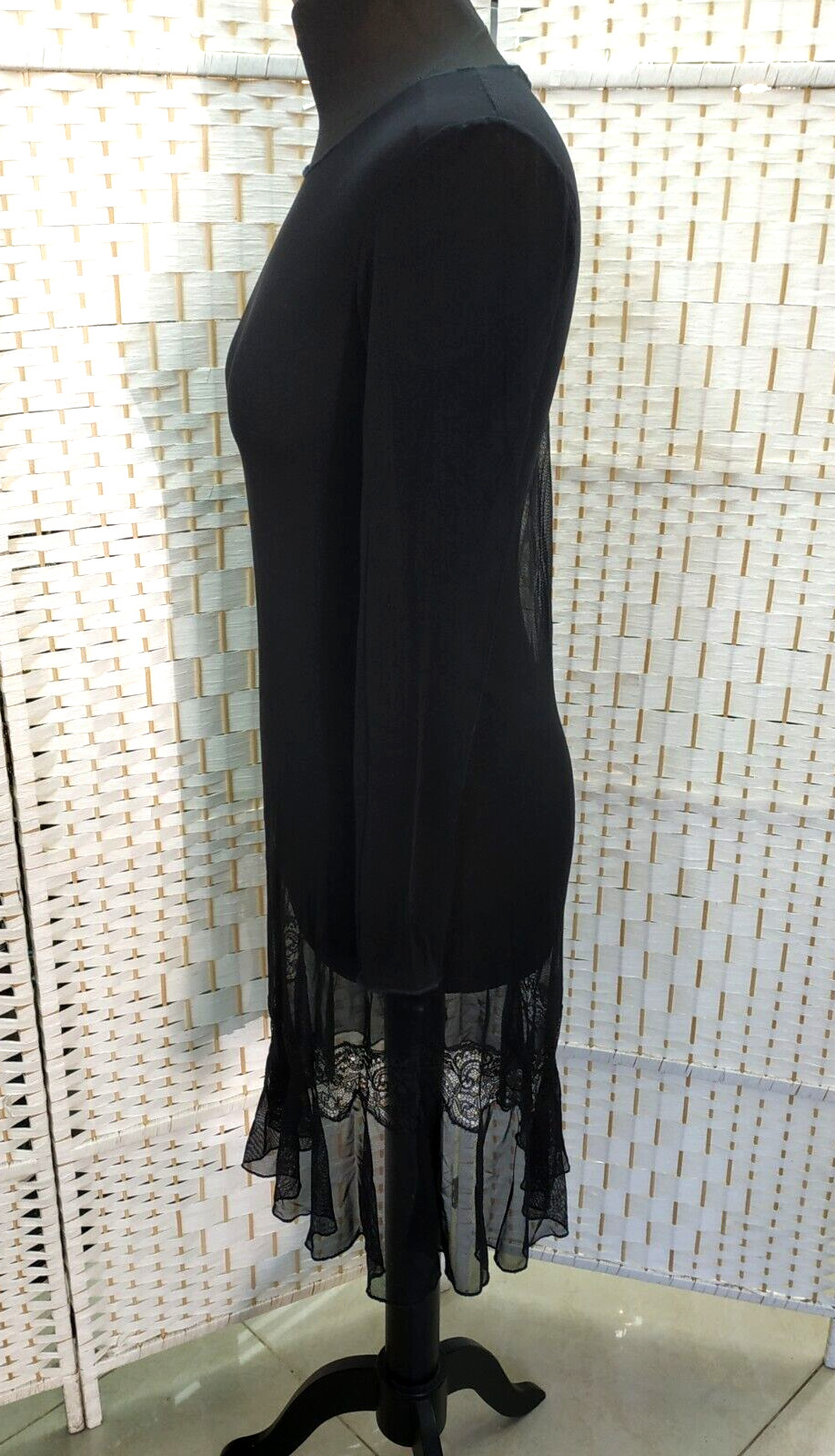 Michal Negrin Black Dress Decorated With Lace At The Bottom Size – M –