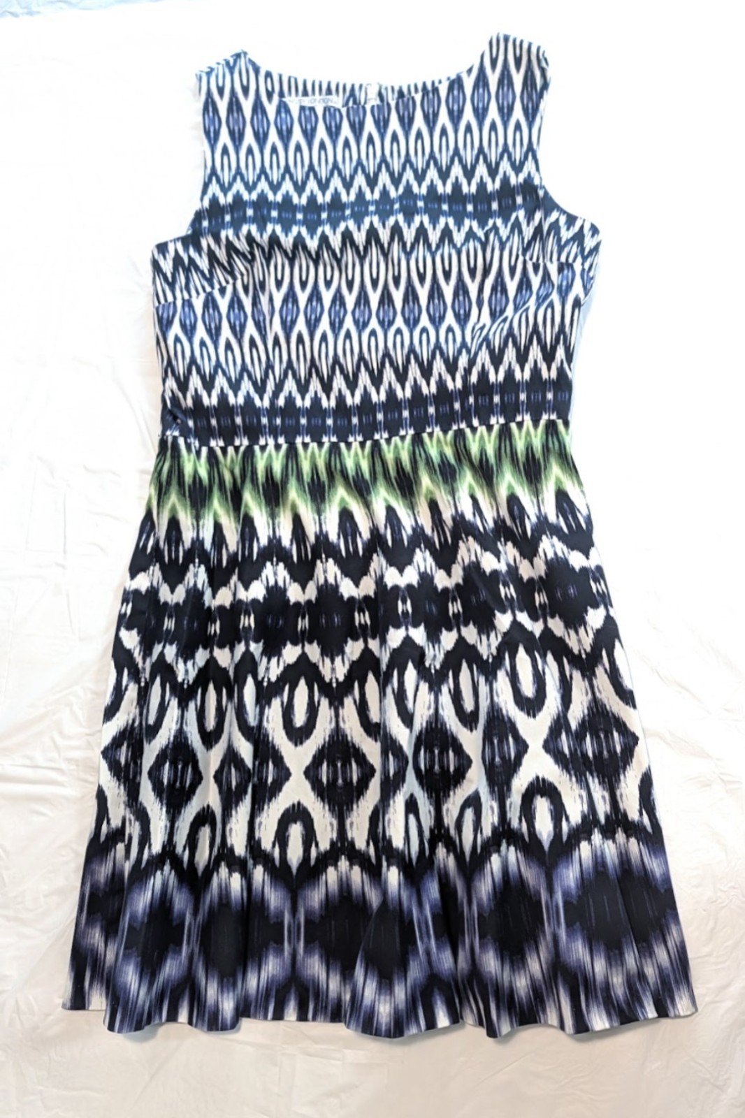 Maggy London Women’s Size 12 Sleeveless Abstract Ikat A-Line Midi Dress Back Zip