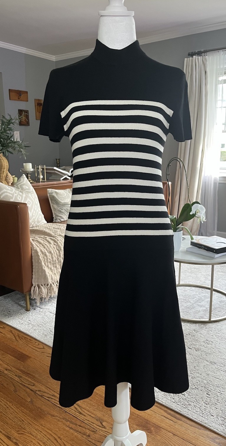 G/FORE Peter Millar Striped Black and White Mock Neck Sweater Knit Golf Dress