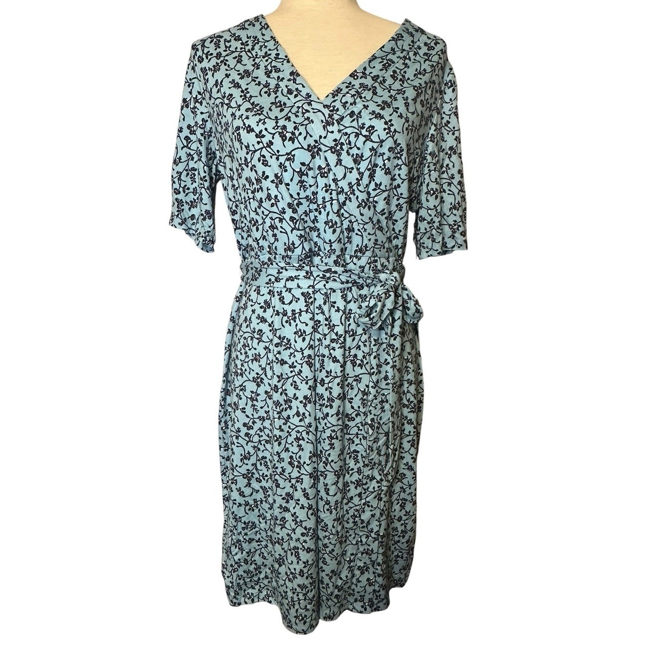 Adrianna Papell Blue Floral Faux Wrap Midi Dress 10 NWT Tie Waist Elegant Chic