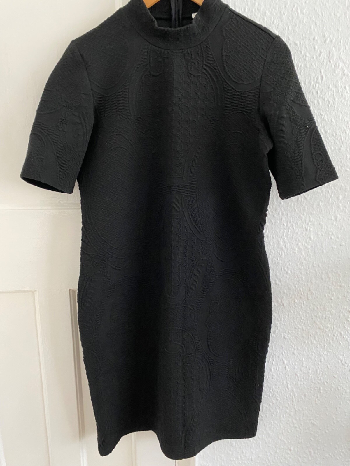 Esprit Essential Pattern Black Dress with a small stand-up collar; UK size XL