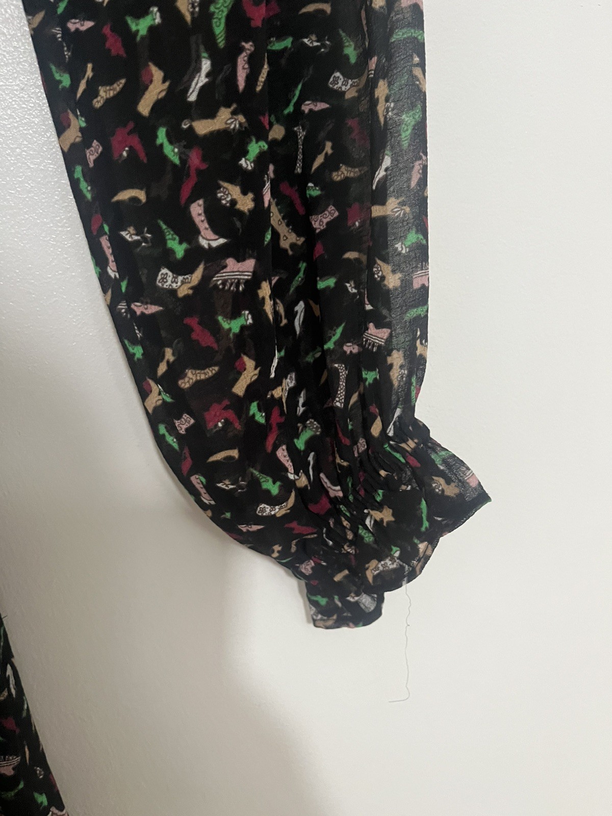 Whistles Black with multicoloured shoe Print Floaty short Dress Size 10