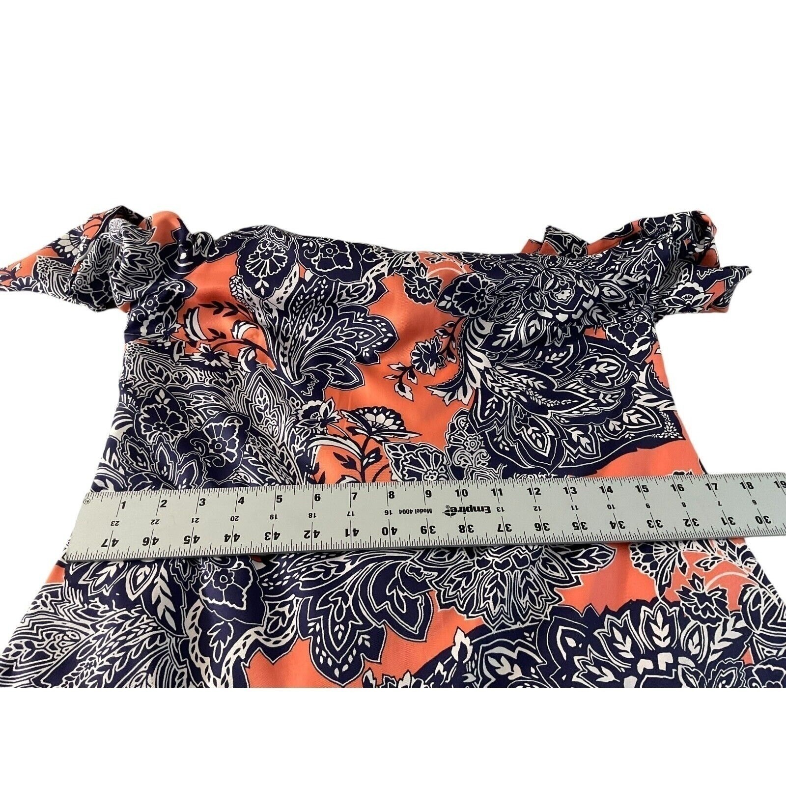 The Limited Womens Paisley Floral Shift Dress 3/4 Sleeve Coral Navy Blue XS