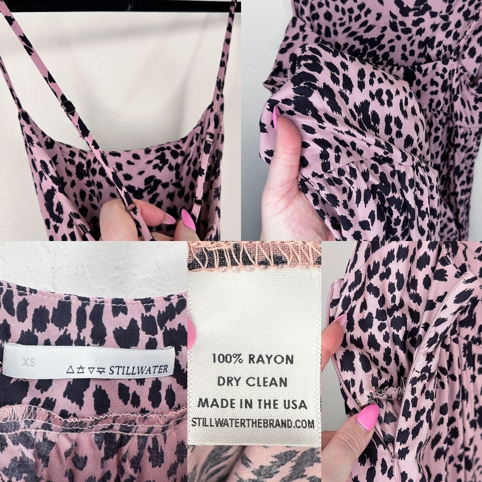 Stillwater Memz Pebbles Pink Cheetah Leopard Print Tiered Leg Slit Maxi Dress XS