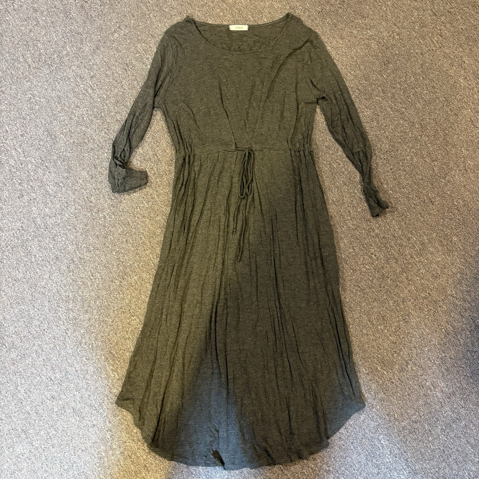 Cherish Gray Tie Waist MIDI Dress Long Sleeve Casual Sz S A2291