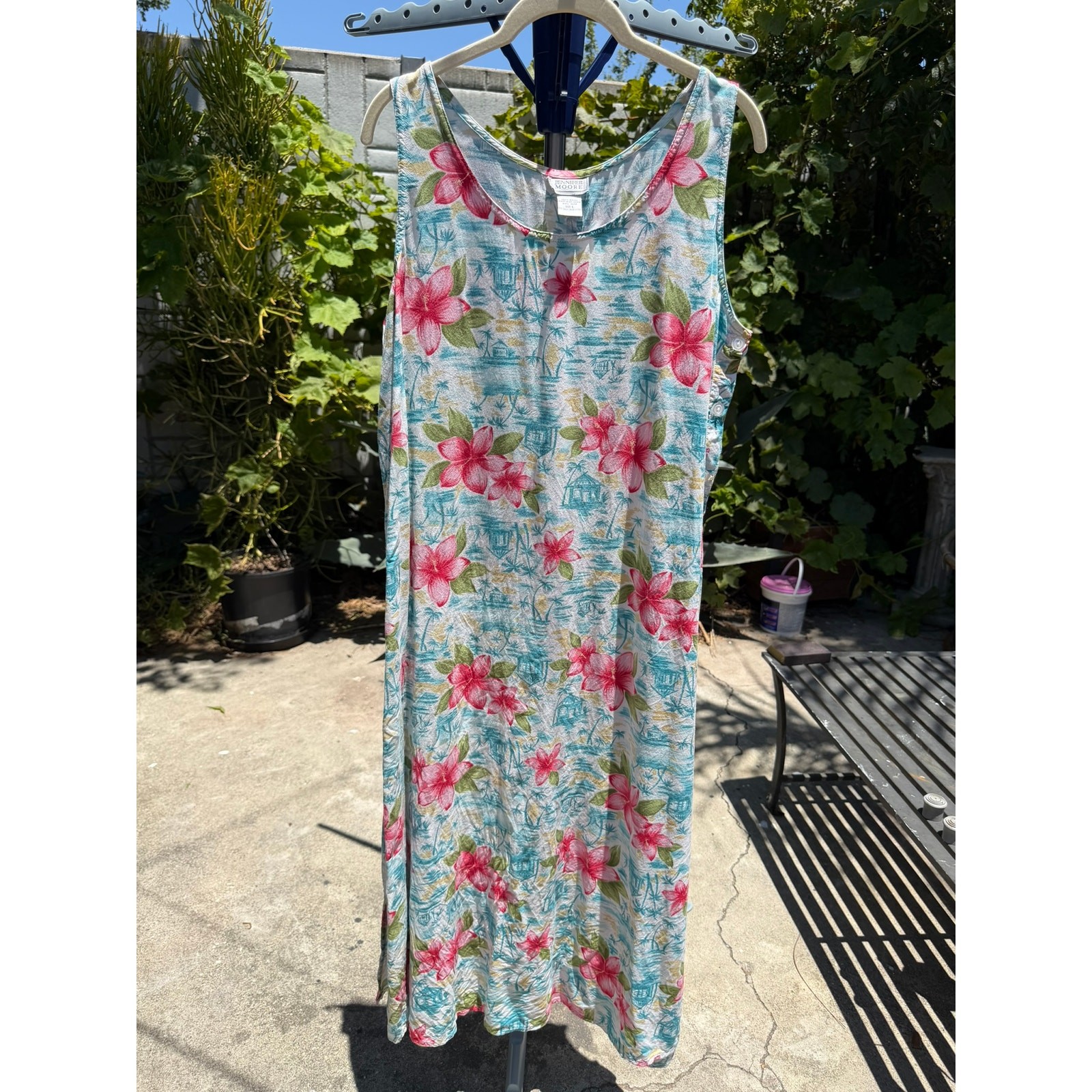 Vintage 90s Jennifer Moore Shift Maxi Dress Large Hibiscus Island