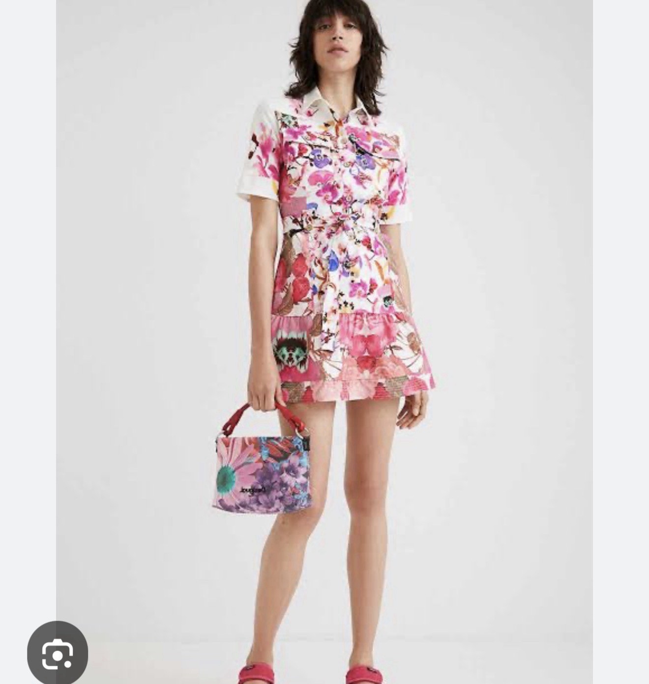 Desigual Christian Lacroix Floral Shirt Dress XS Short Sleeves
