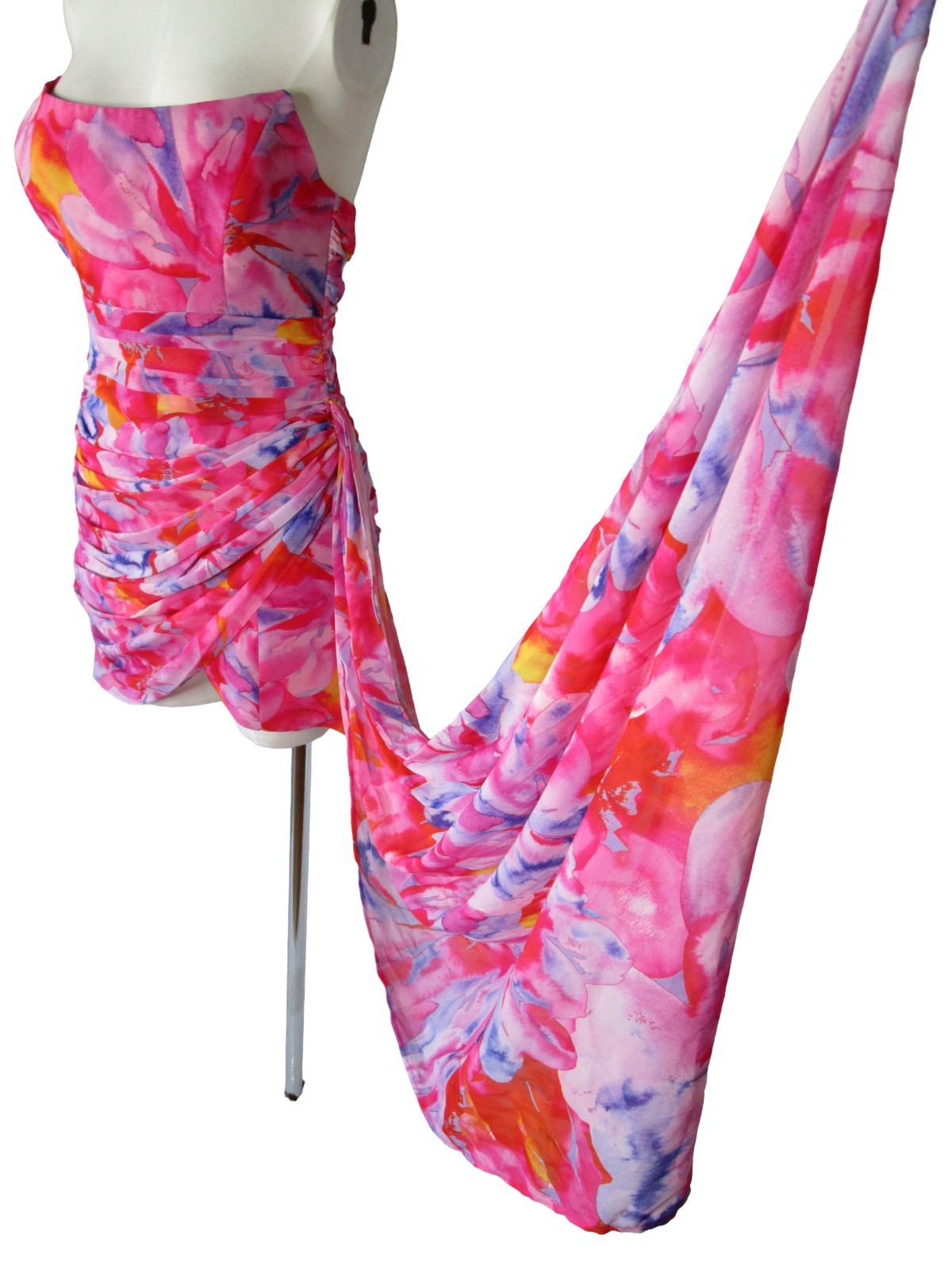 Sz M / US 6 Runaway The Label Stella Mini Dress Pink Watercolor Sunset Chiffon