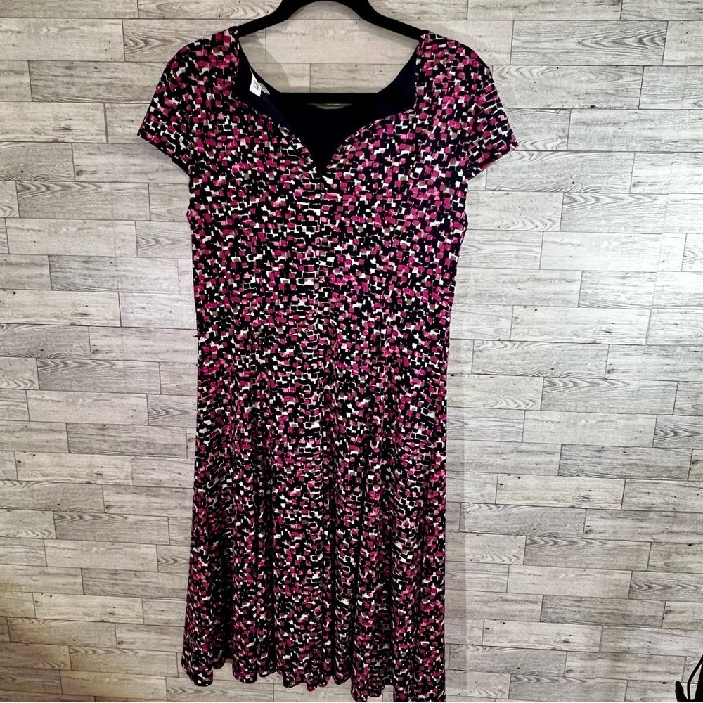 Laura Jeffries Pink,Black,White Multi-Blocks Dress -Size 12 Fit & Flare Stretch