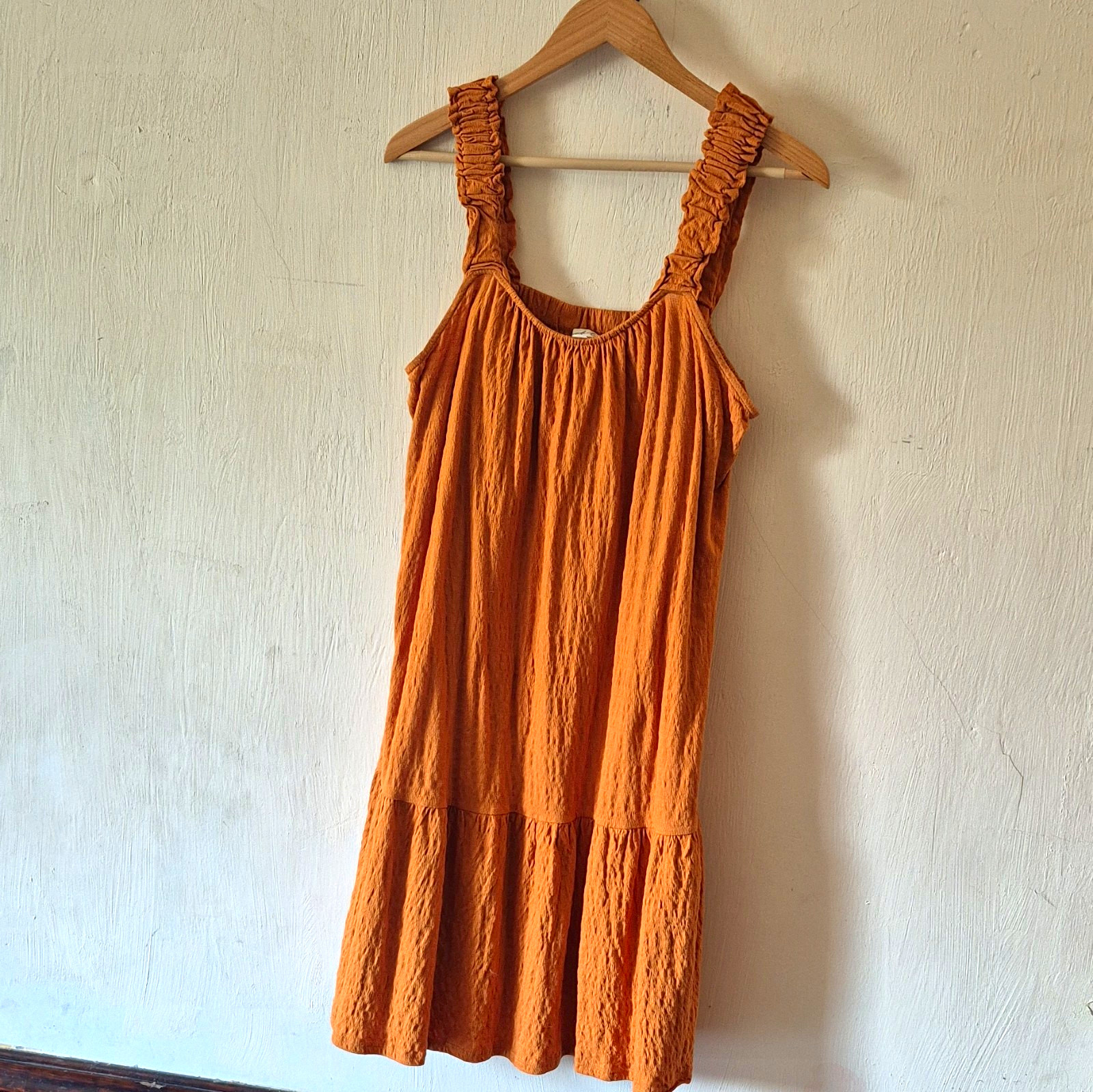 Wonderly Burnt Orange Smocked Sundress Ruffled Sleeves Sz L Cottagecore Style