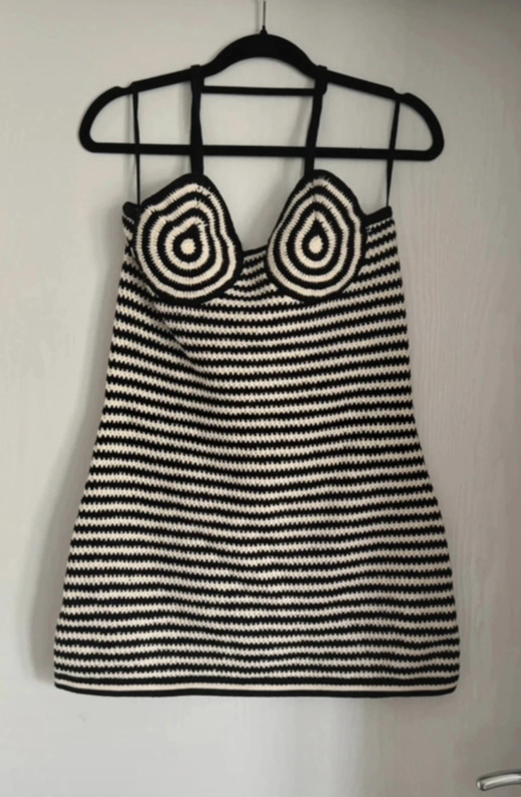 & Other Stories Crocheted Halter Neck Mini Dress Striped Size Large NEW