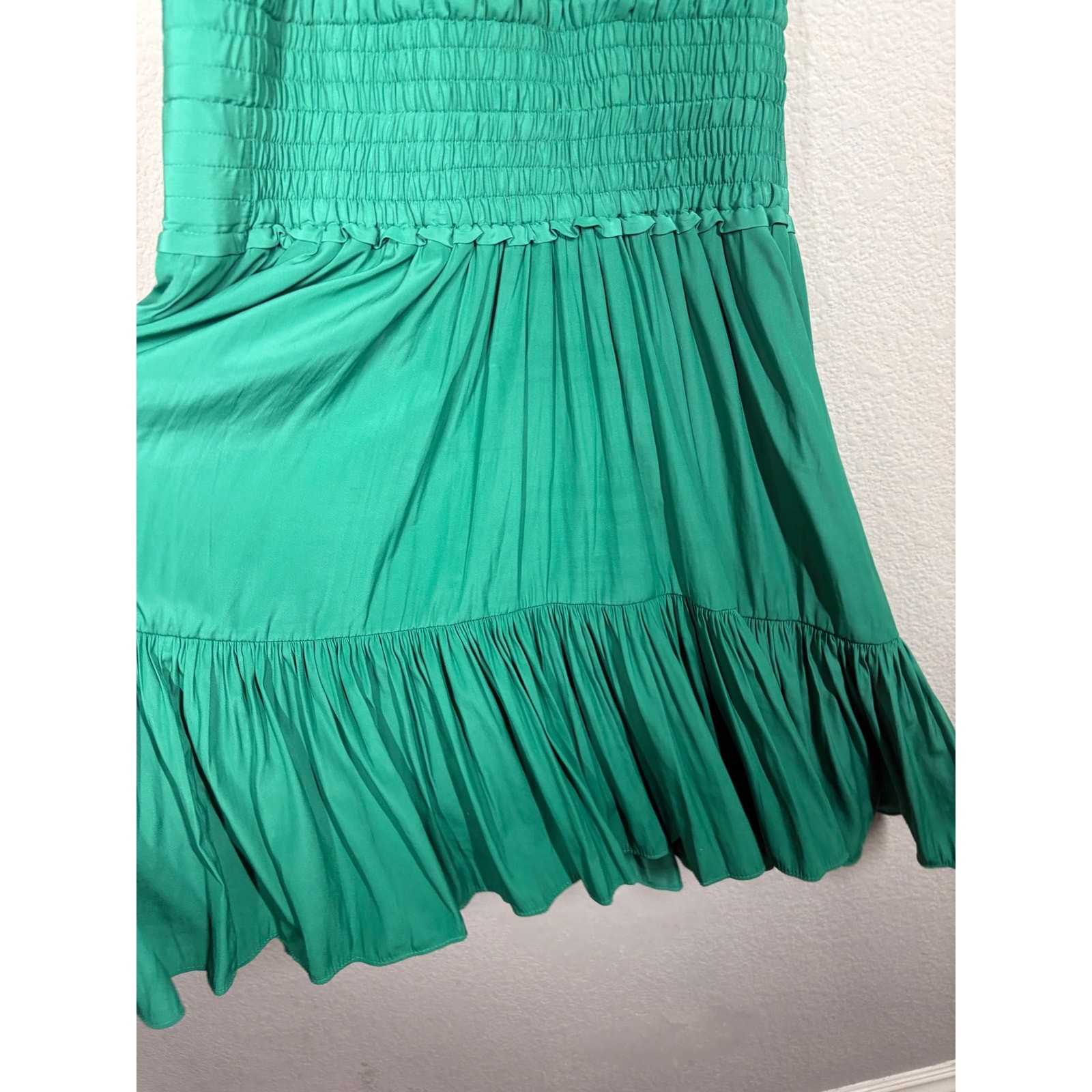 A.L.C. Size 8 Cody Smocked Shift Dress Green Halter Tiered Sleeveless Maximalist