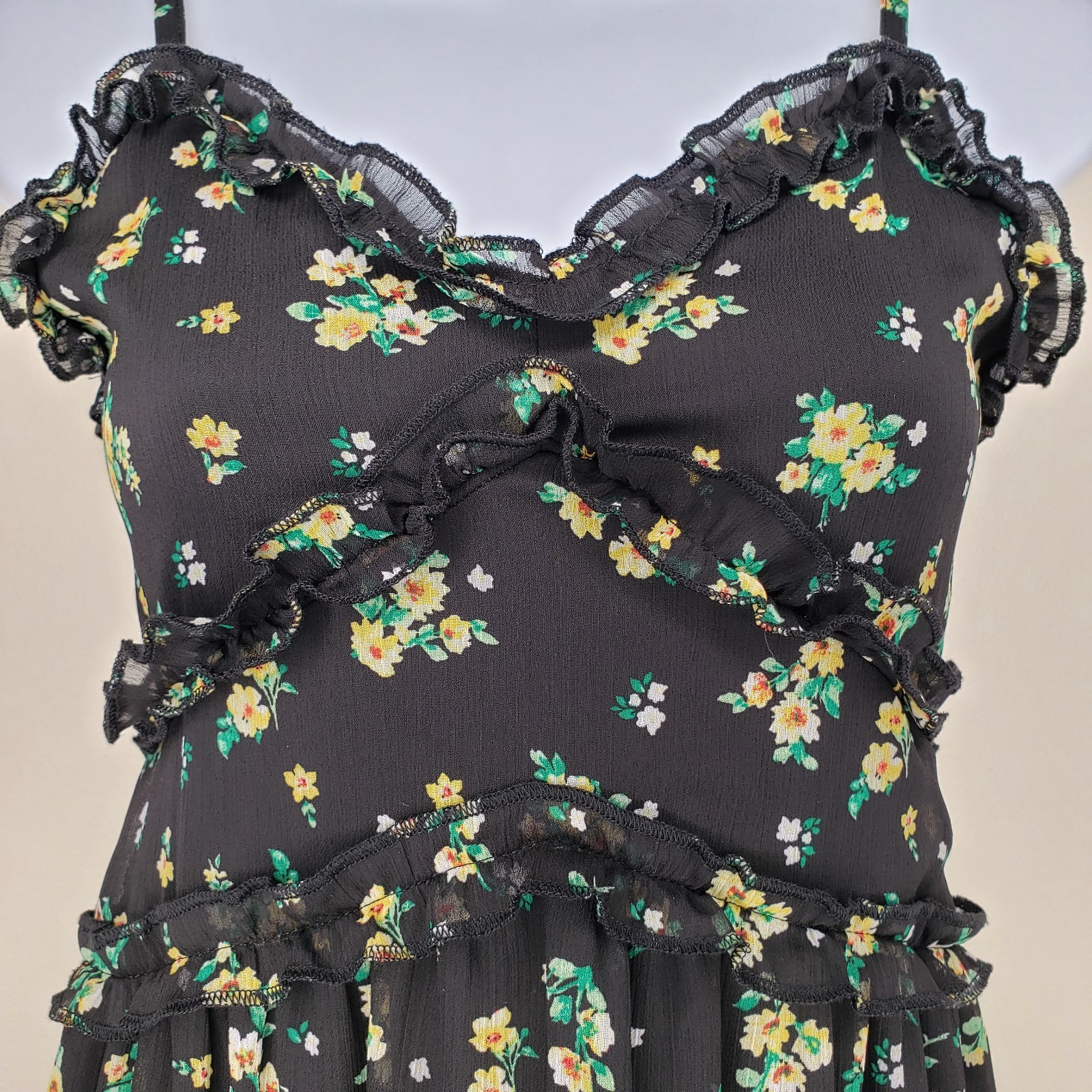 Y2K Babydoll Strappy Dress Sz XS Dark Ditsy Floral Fairy Grunge Whimsigoth