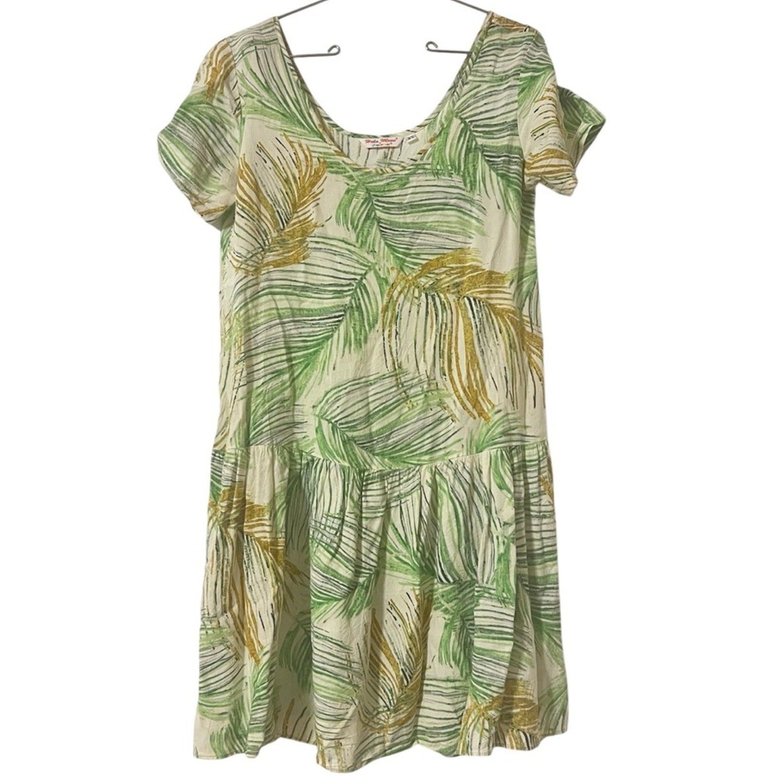 Hula Moon Jams World Mini Dress Leaf Print Relaxed Fit Island Vacation XS Chic