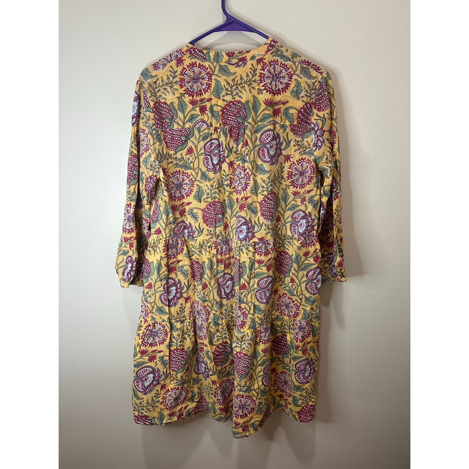 Fitzroy & Willa Soleil Marti Dress Cotton Yellow Floral Sz M Short Maxi Boho