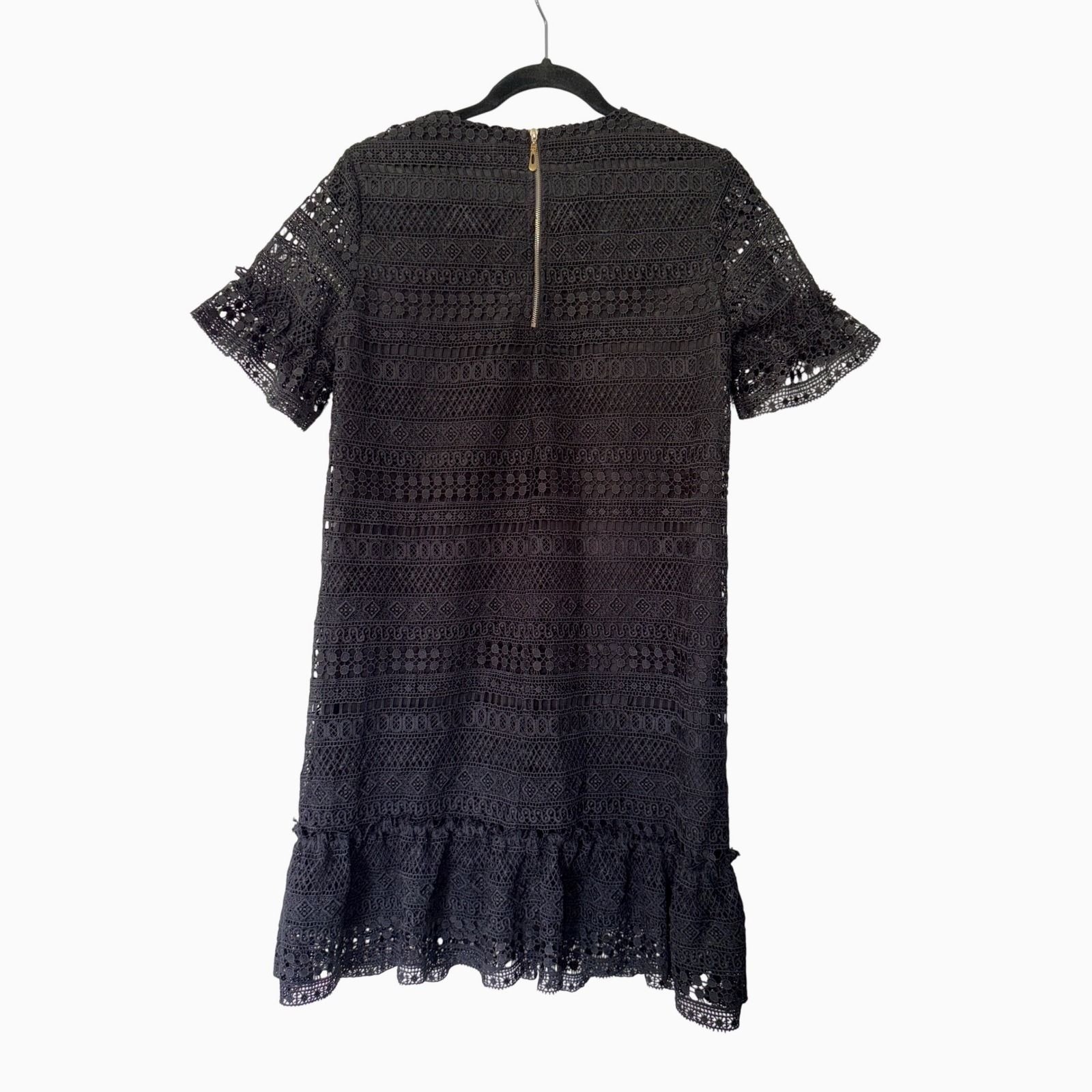 Jade Melody Tam Black Eyelet Lace Shift Dress Ruffle Hem Short Sleeve Small