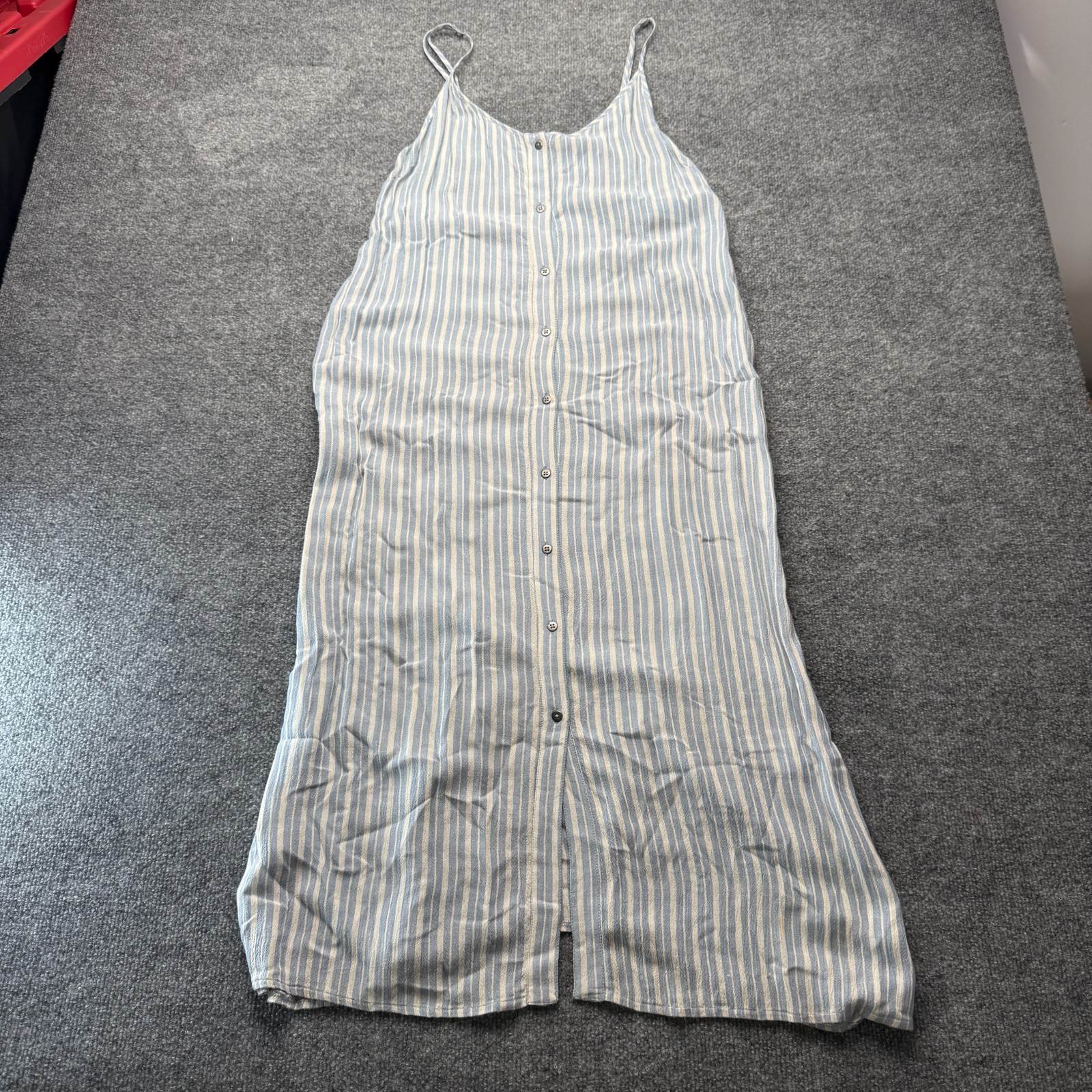 Billabong Medium Striped Sundress Blue Cream Rayon Button Front Cami Midi