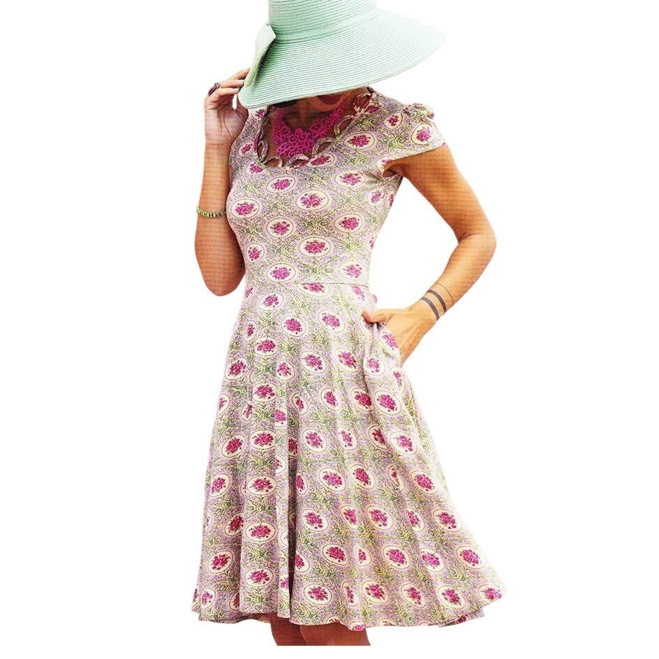 Effies Heart Carrington Dress Womens M Pink Green Primrose Floral Retro Feminine