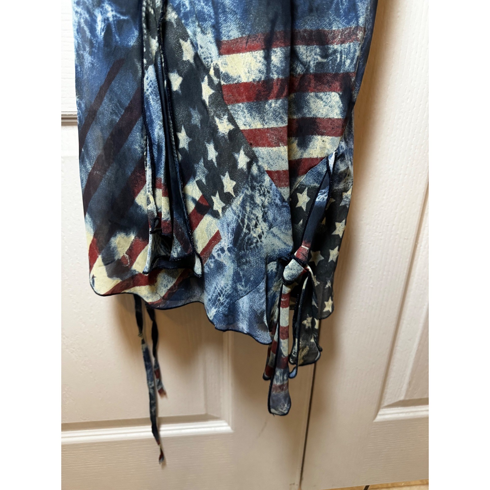 Sandro Womens American Flag Patchwork Snakeskin Print Fringe Midi Dress Blue