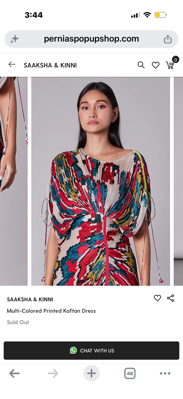 Saaksha & Kinni Multi Color Micro Pleated Kaftan Dress Sz L
