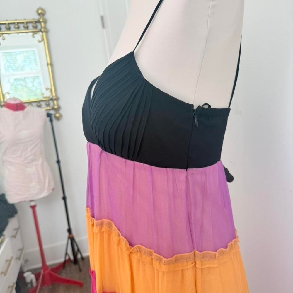 Y2K Sangria Rainbow Tiered Chiffon Babydoll Dress