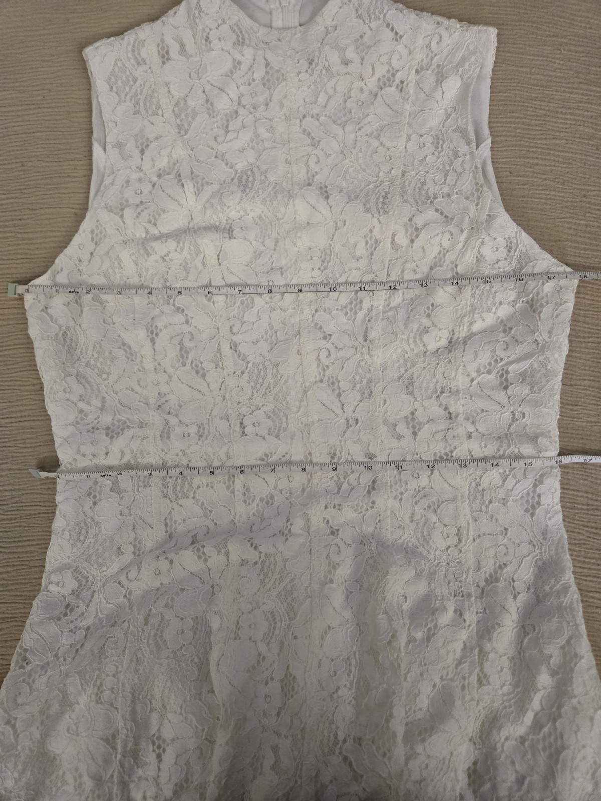 NWT Commense Mock Neck Sleeveless Semi-Sheer White Lace Maxi Dress, Large