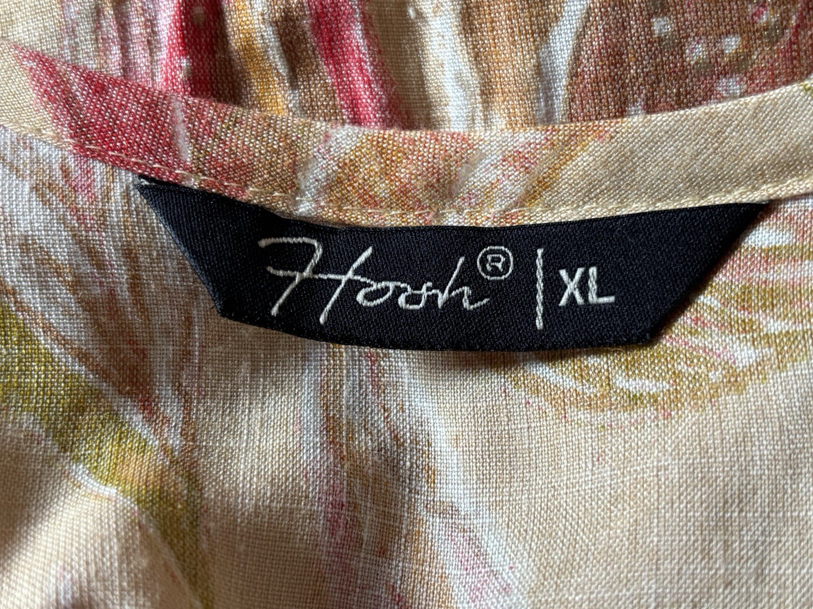 HOOH Pink Tan FOLIAGE Print BUTTON Tie Back NURSING Dress 12 14 L42” ARTY Zips