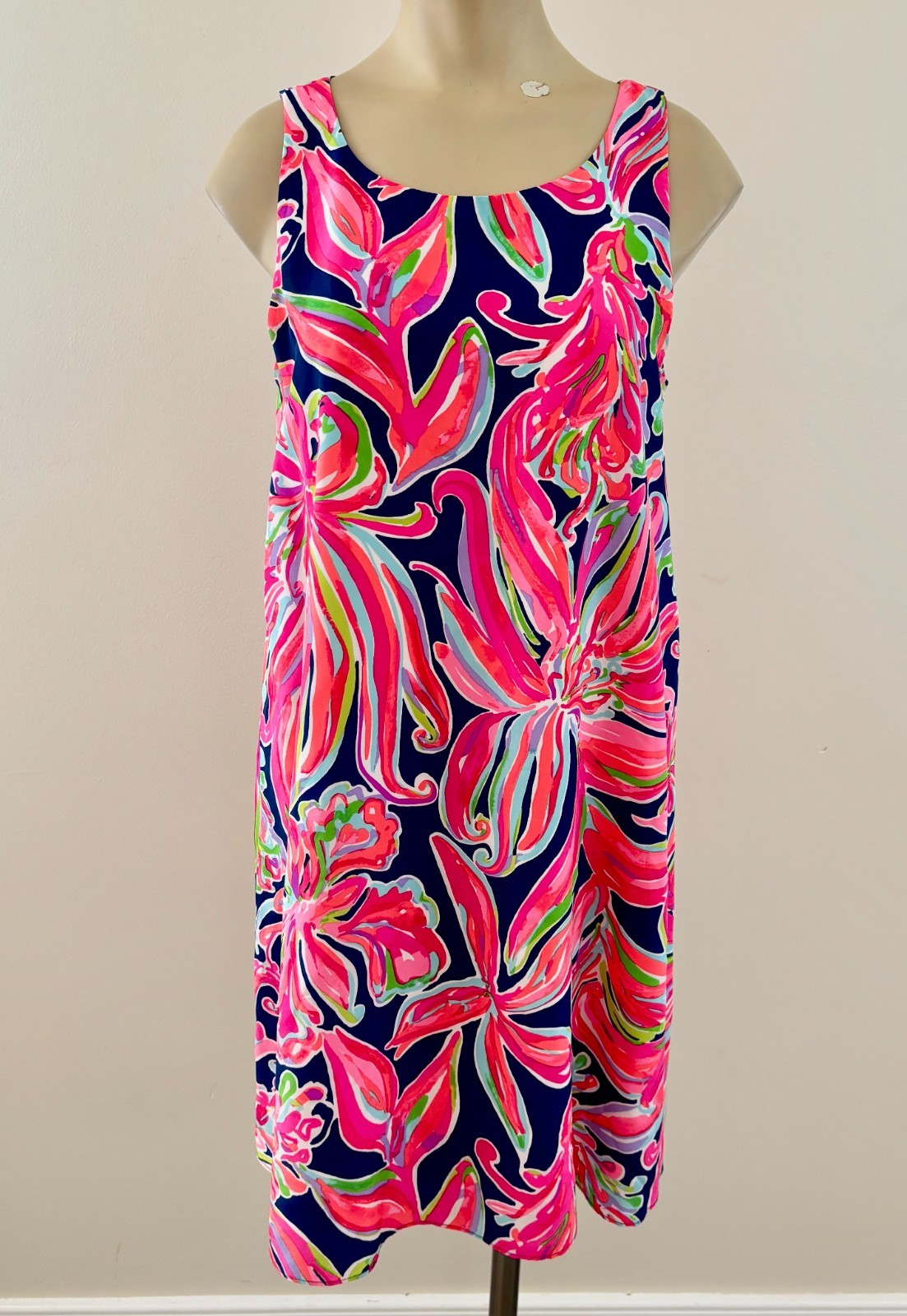 LILLY PULITZER JACKIE SHIFT Sz Small Resort Navy Banana Flambe’ 100% Silk Dress
