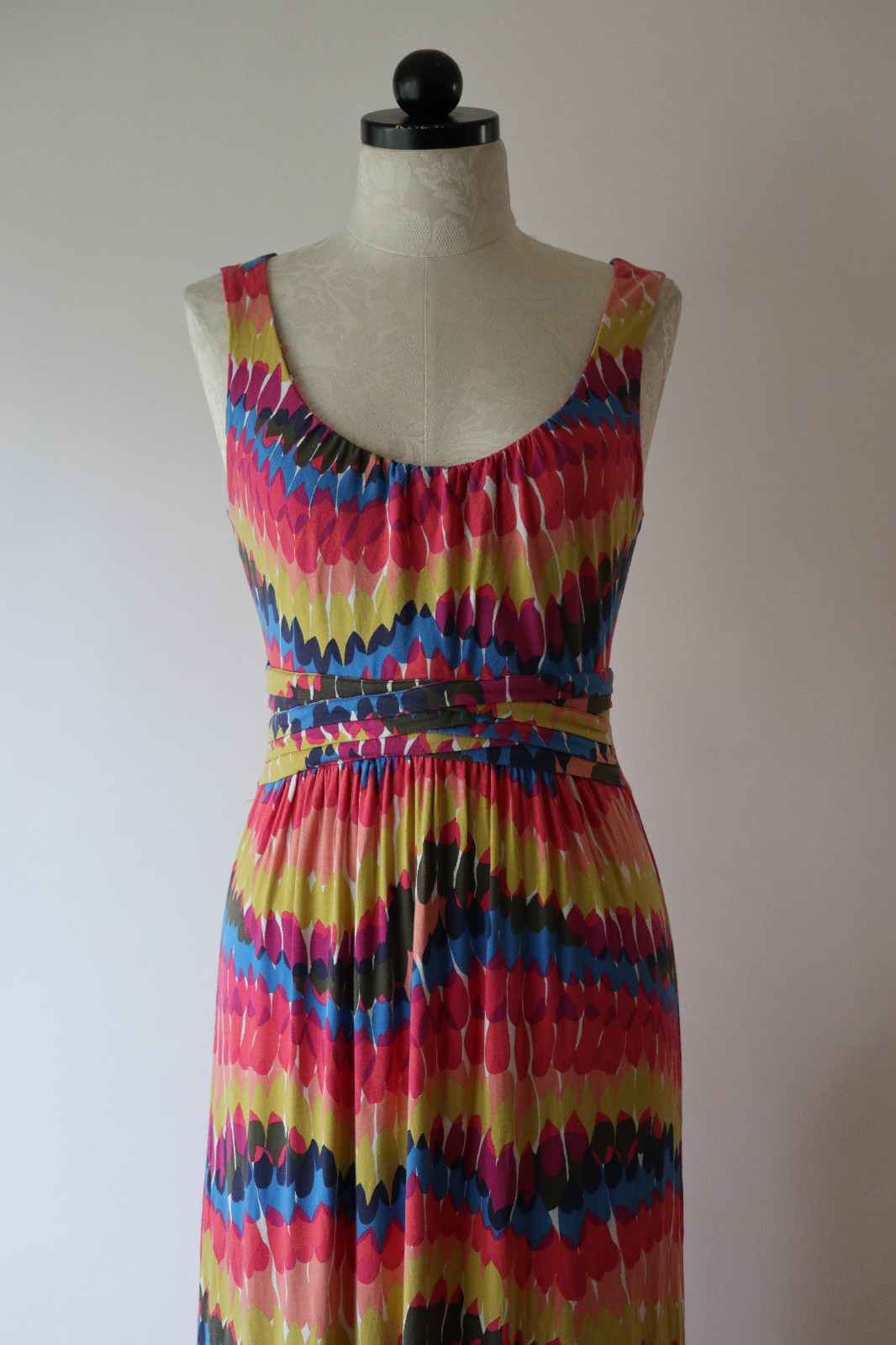 Boden Pink Blue Rainbow Stretchy Jersey Knit Sleeveless Long Maxi Dress Women 6R