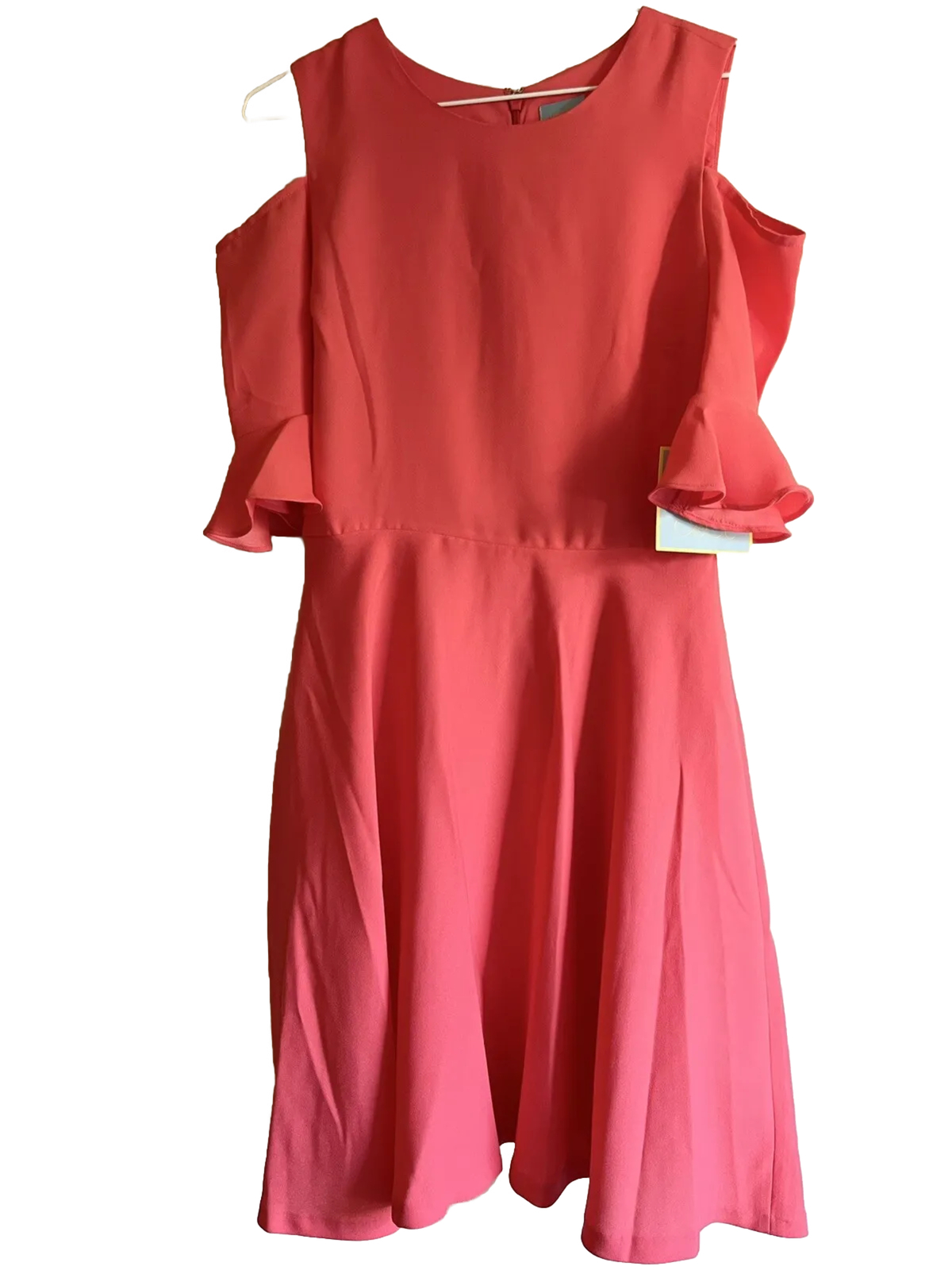 New Cece Orange/Red Size 0 Cold Shoulder Short Sleeve Fit & Flare Ruffle Dress