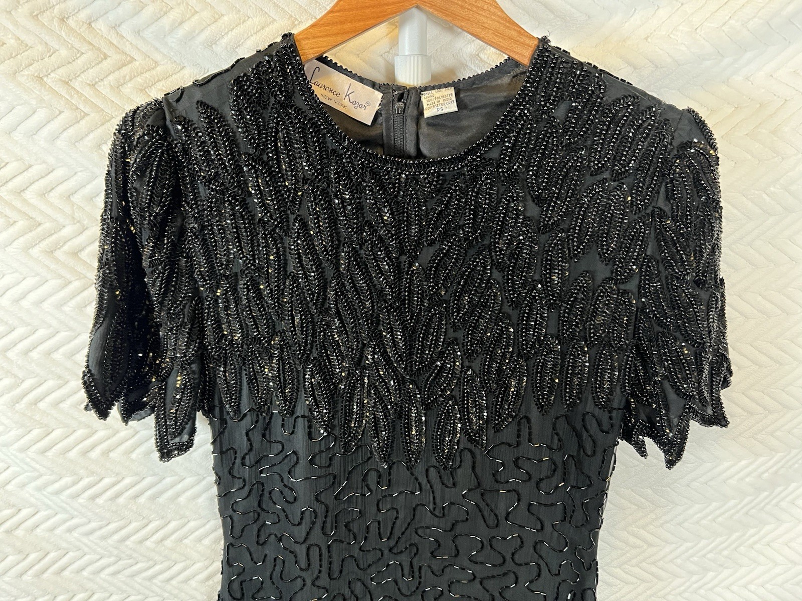 Vintage Laurence Kazar Black Beaded Silk Cocktail Dress Women’s PS Petite Small