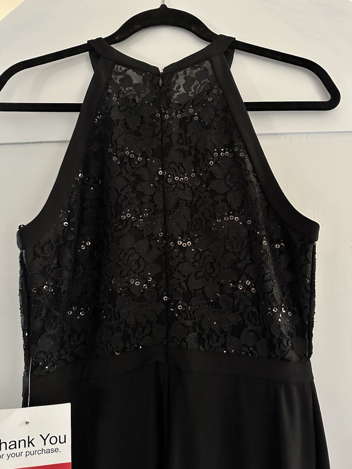 Nightway Black Lace Sequin Halter Mini Cocktail Classic Sexy Dress Sz 8
