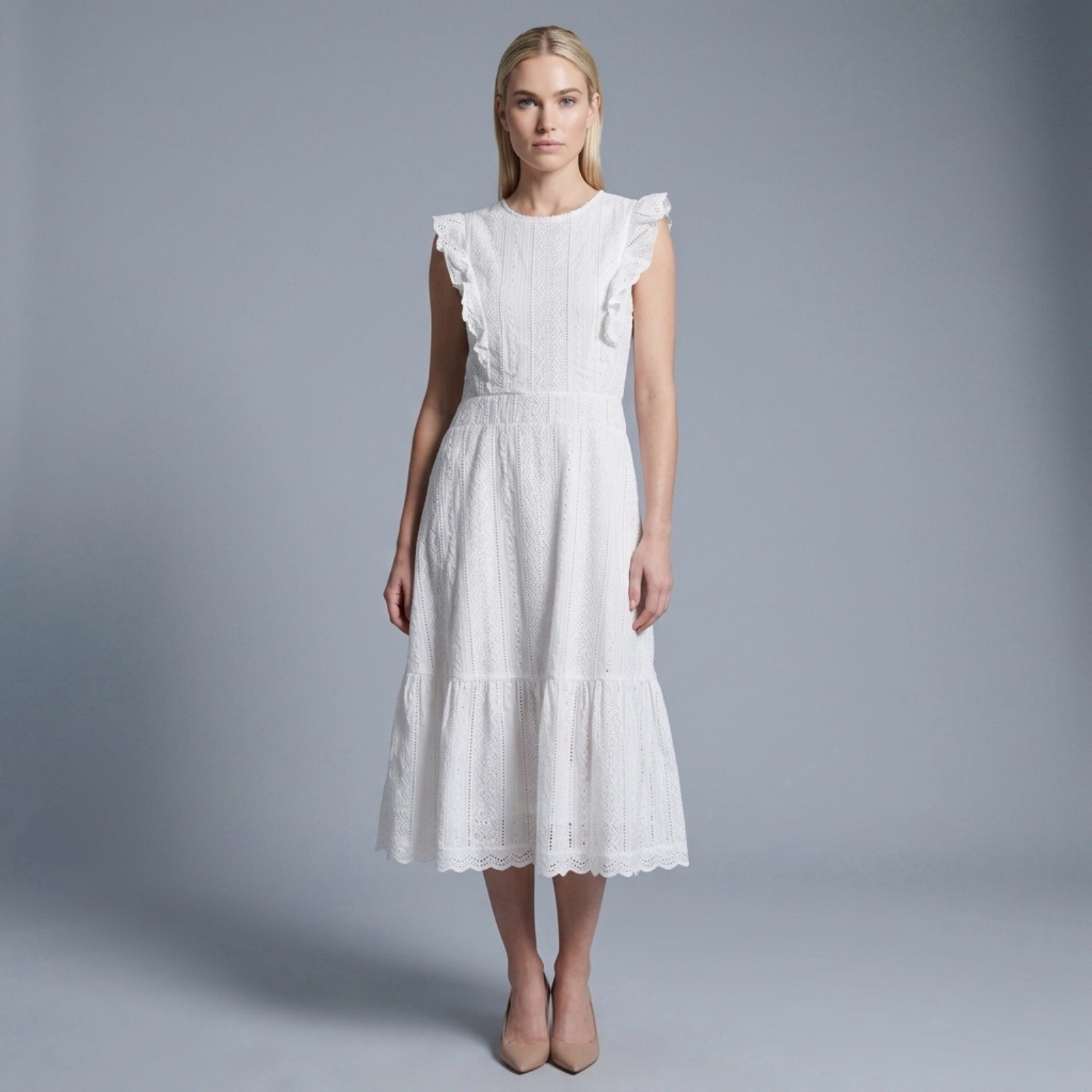Ecowish White Midi Length Sleeveless Tea Dress Size L