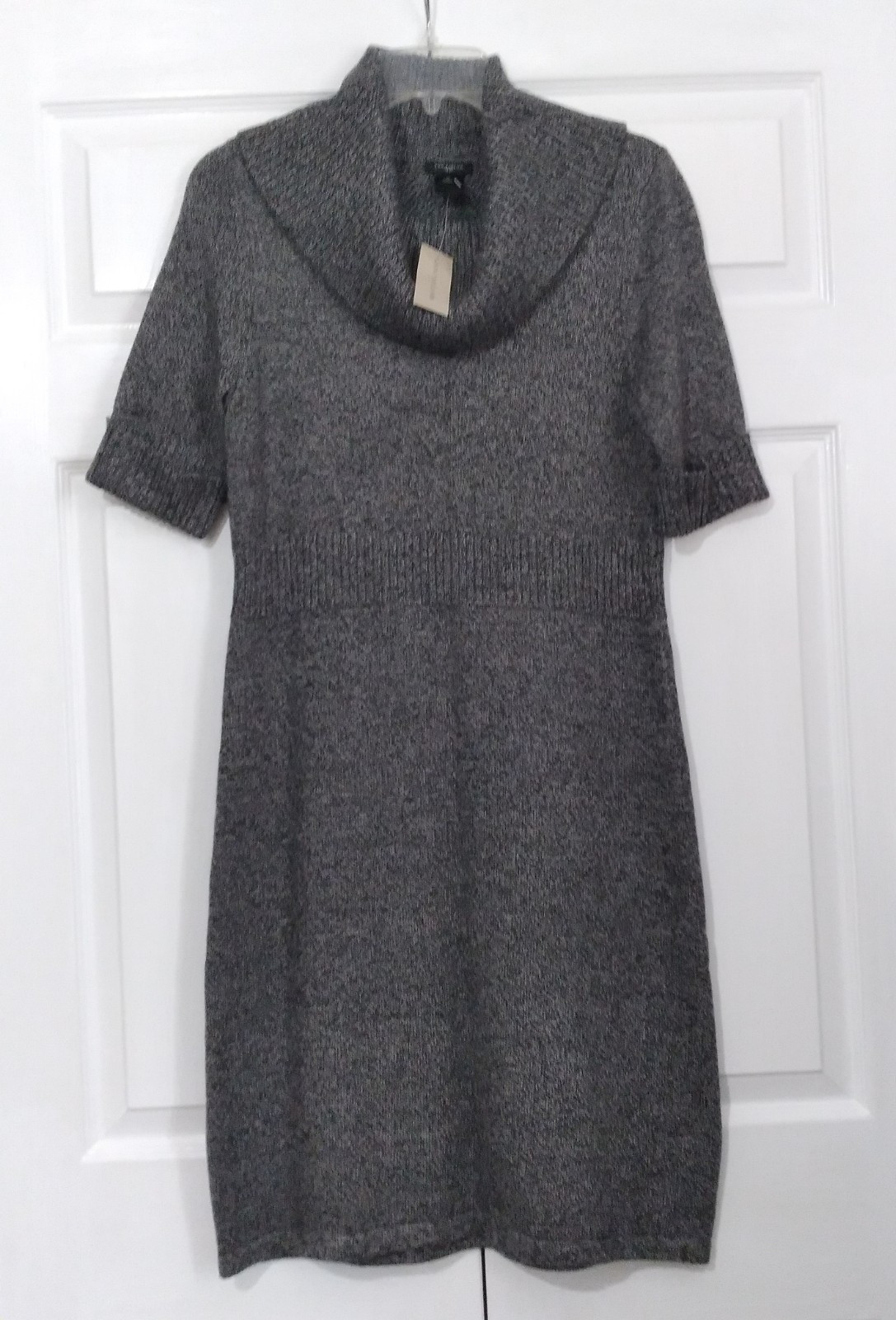 $109 NWT Ann Taylor Dress Gray Cotton Blend Sweater Knit Cowl Neck S/S Size M