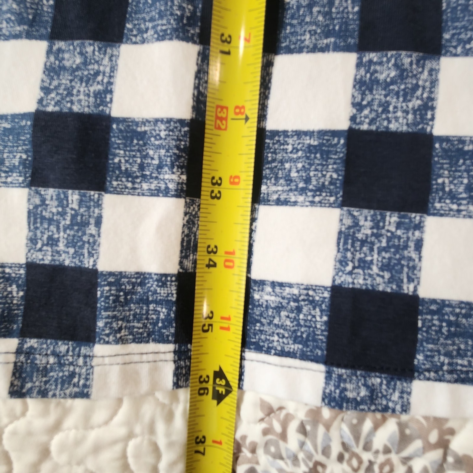 Duffield Lane Gingham Shift Dress Navy Blue White Bell Sleeve Boat Neck Size M