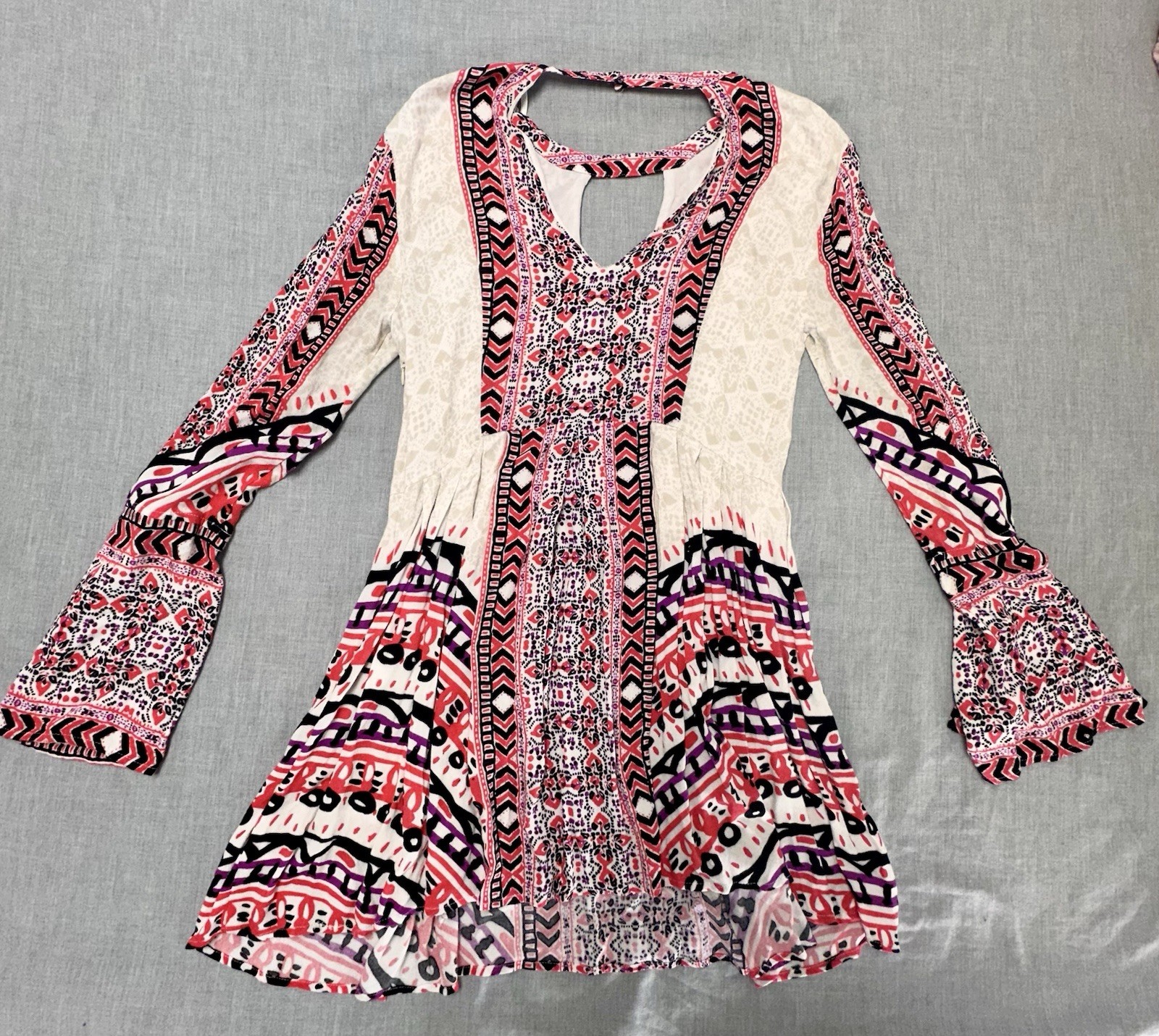 Free People Tegan Boarder Print Ivory Mini Dress Size 4