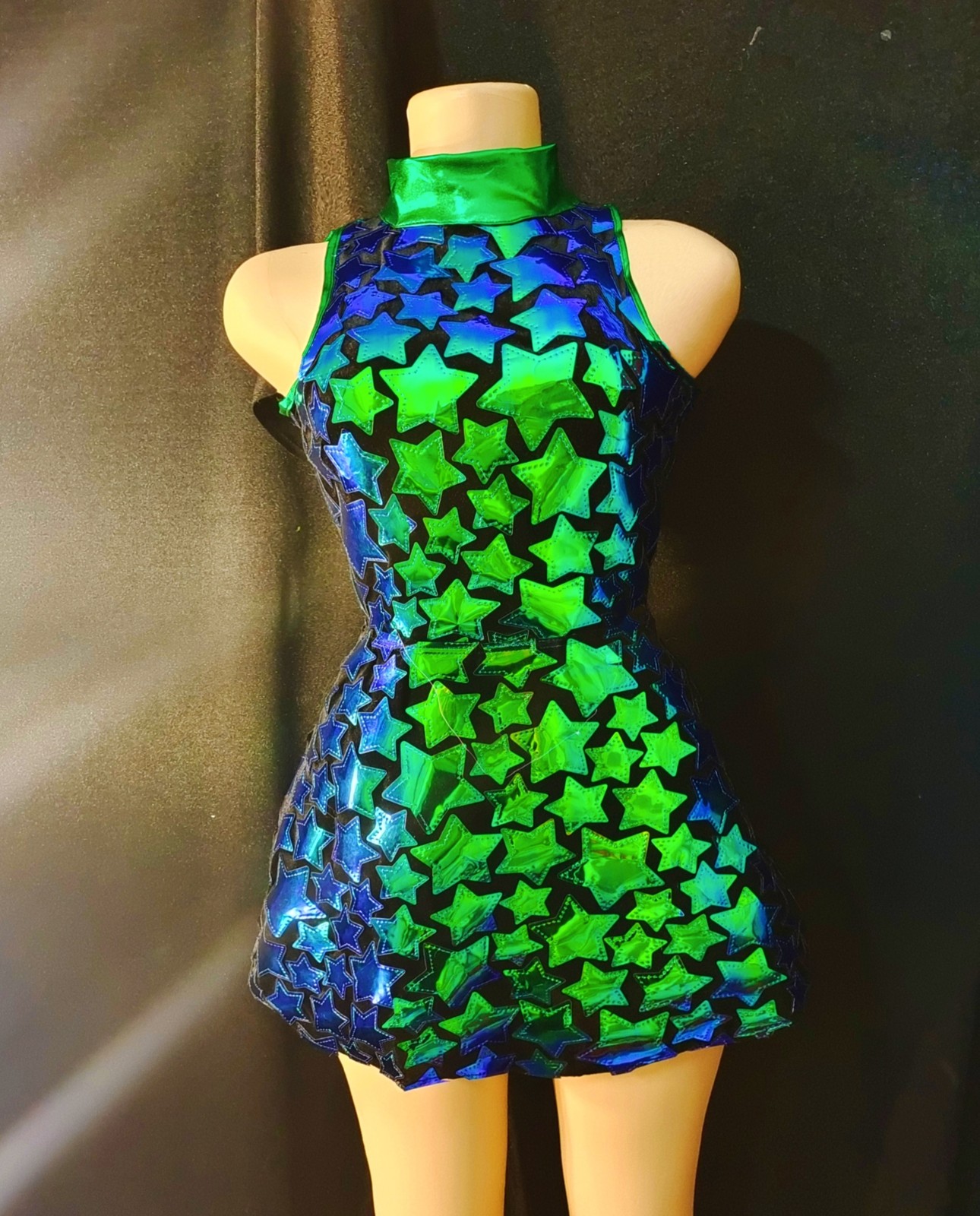 Purple Blue Laser Mirror Sequins Sleeveless Short Dress Women Singer Dancer