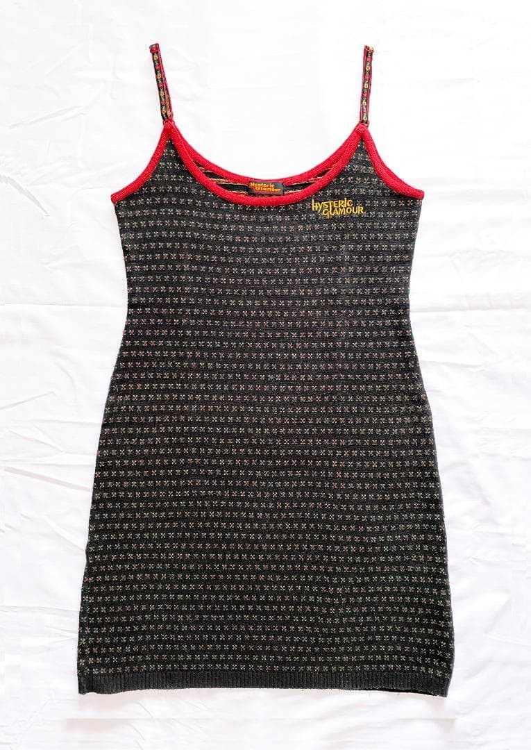 HYSTERIC GLAMOUR 90s Tyrolean String Floral Knit Dress Black