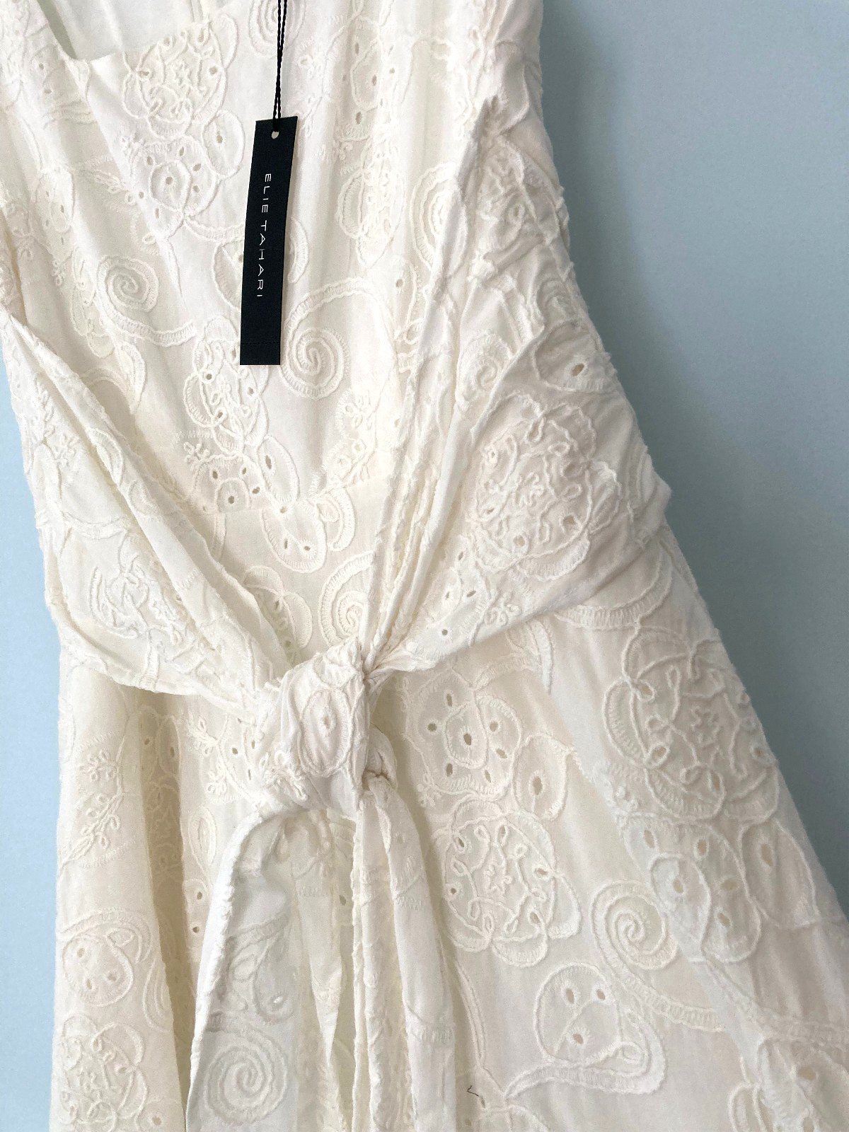 NWT Elie Tahari Fully EMBROIDERED Lined Cotton Fit & Flair Dress Sz 8 White $395