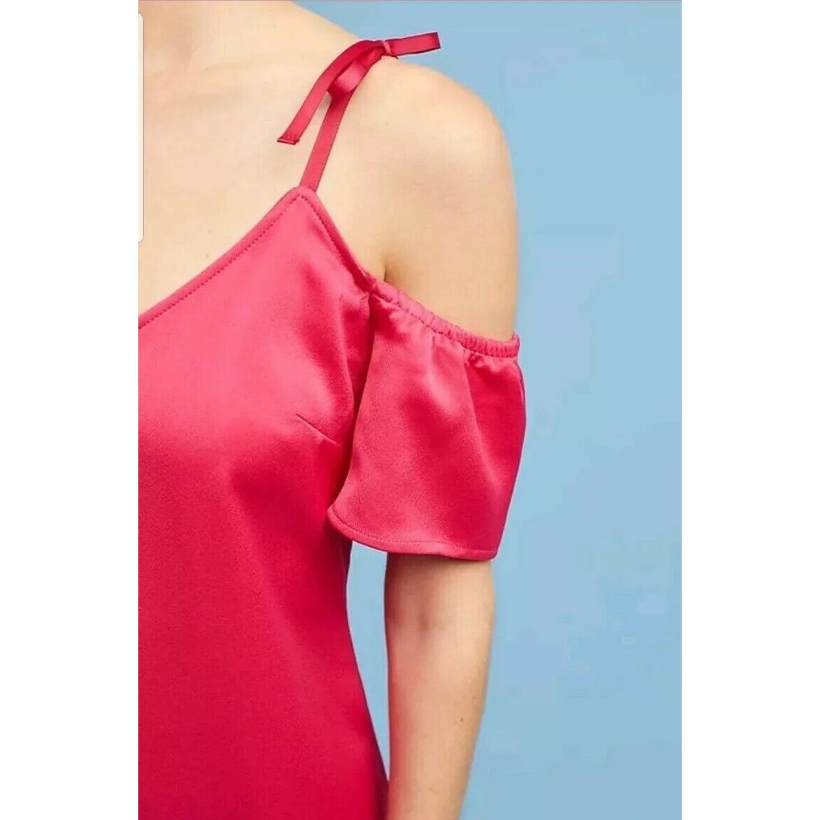 New Anthropologie x Seen Work Kept Satin Open Shoulder Midi Dress $168 Size 6