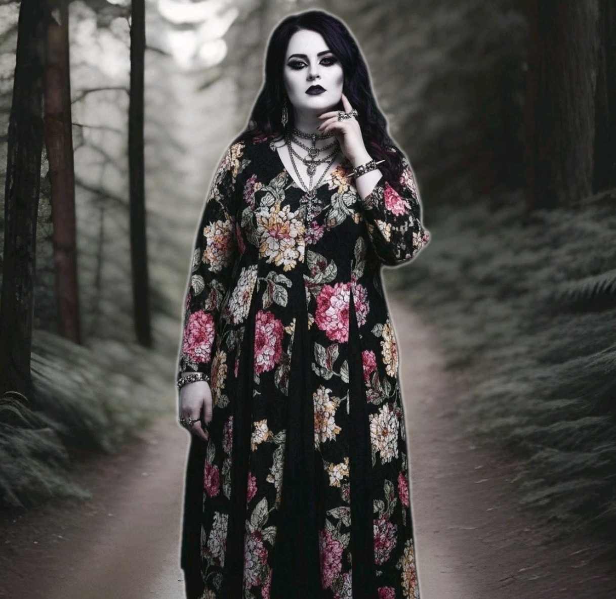 Nostalgia 90s Floral Lace Long Sleeve Maxi Dress Women M Whimsygoth Dark Cottage