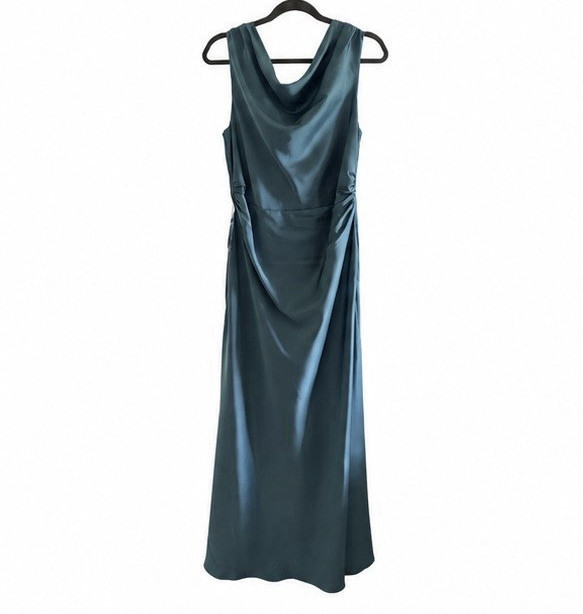 Azazie Kieryn Bermuda Satin Maxi Dress Cowl Neck Long Sleeveless Size 16