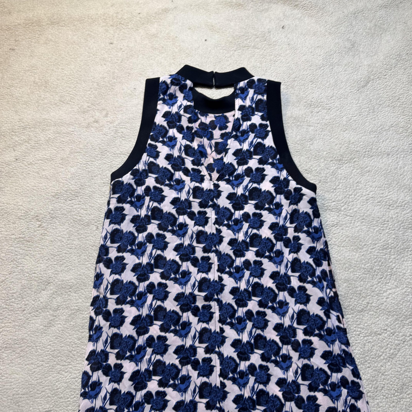 A.L.C. Dress Womens Small Blue Black Floral Silk Sleeveless Shift Made USA 2014
